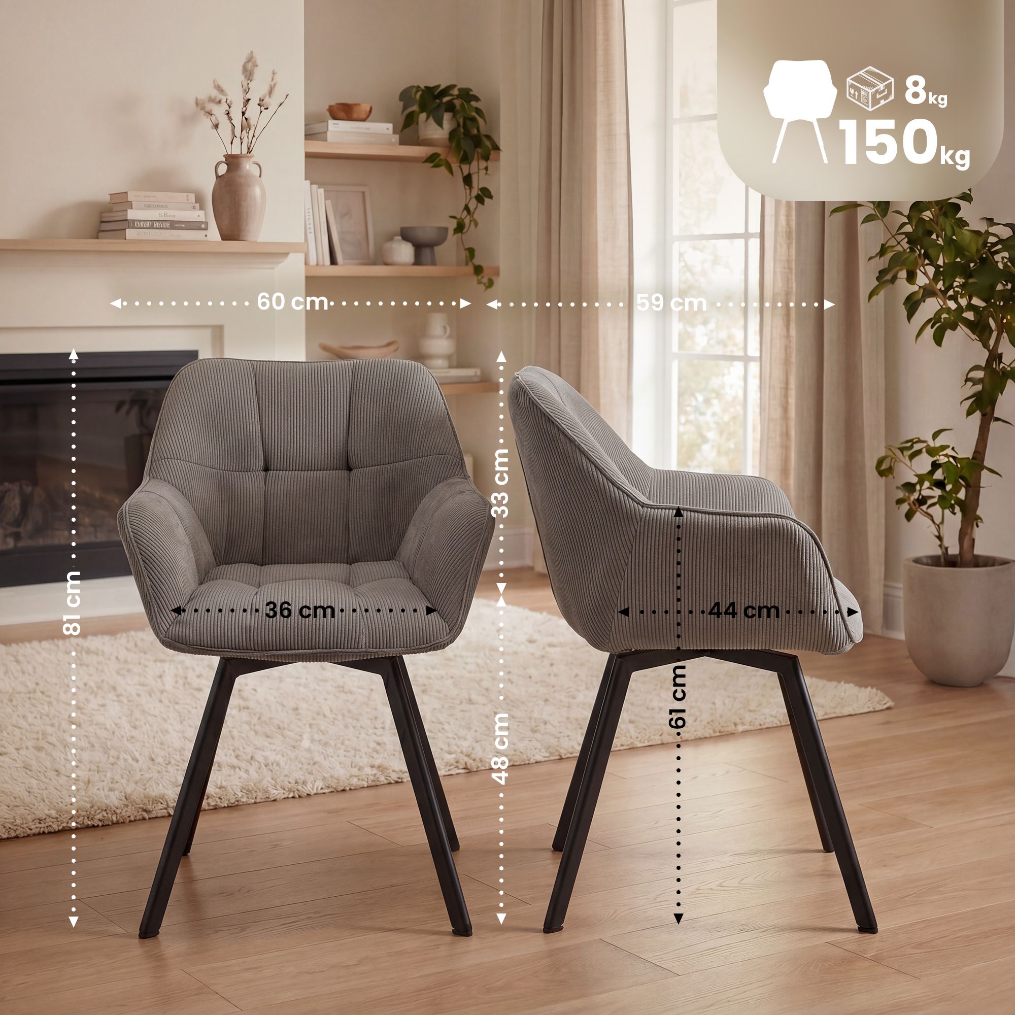 Chaise de salle à manger Jordi Cord
