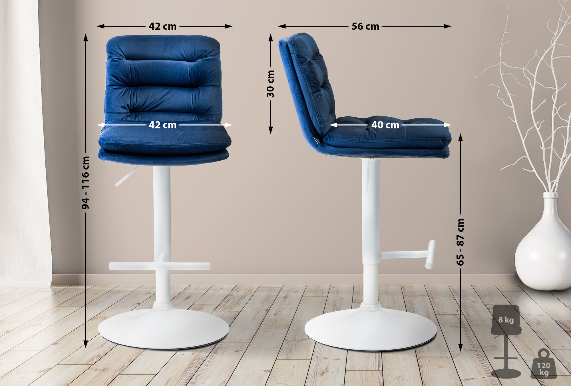 Tabouret de bar Damar velours