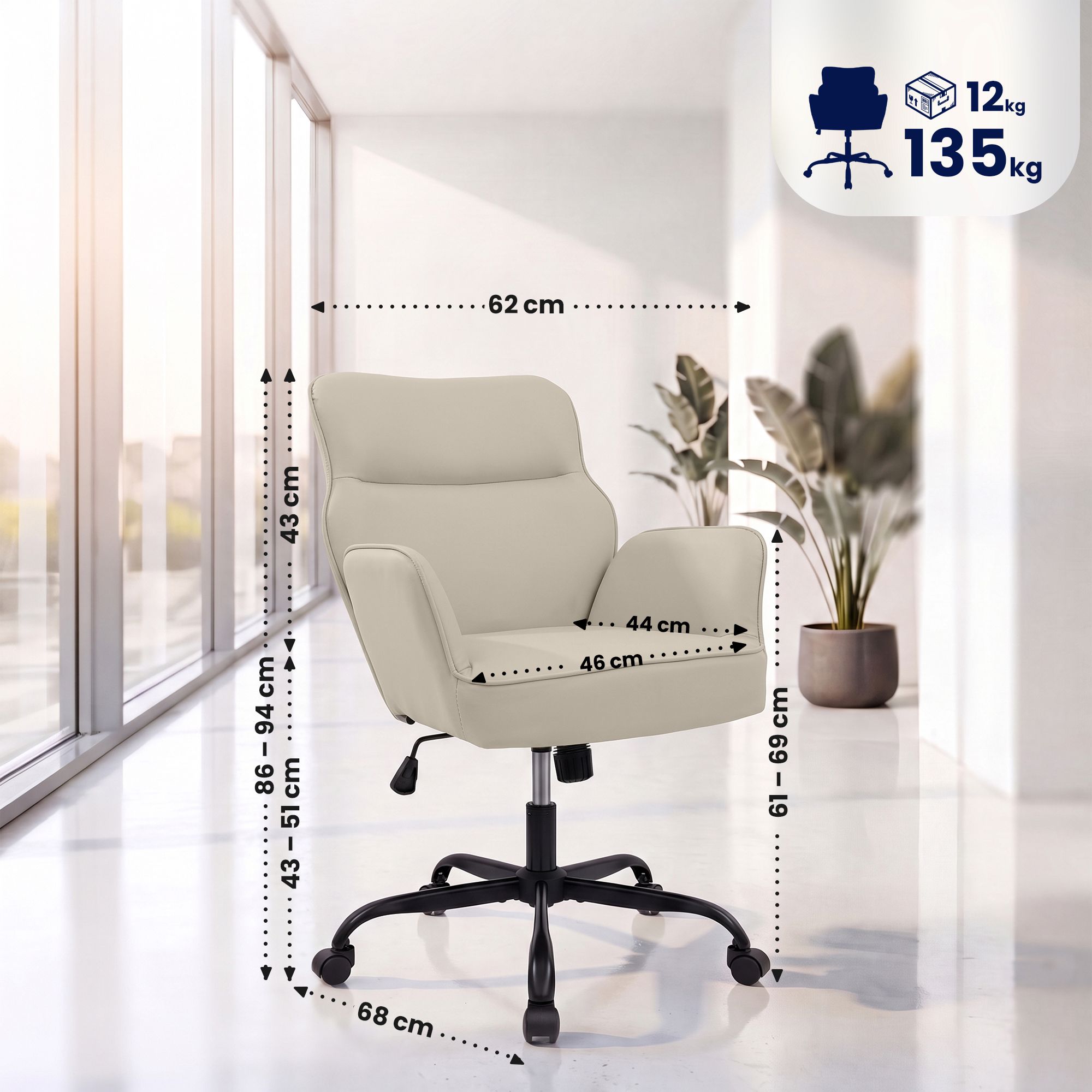 Chaise de bureau Amado aspect cuir