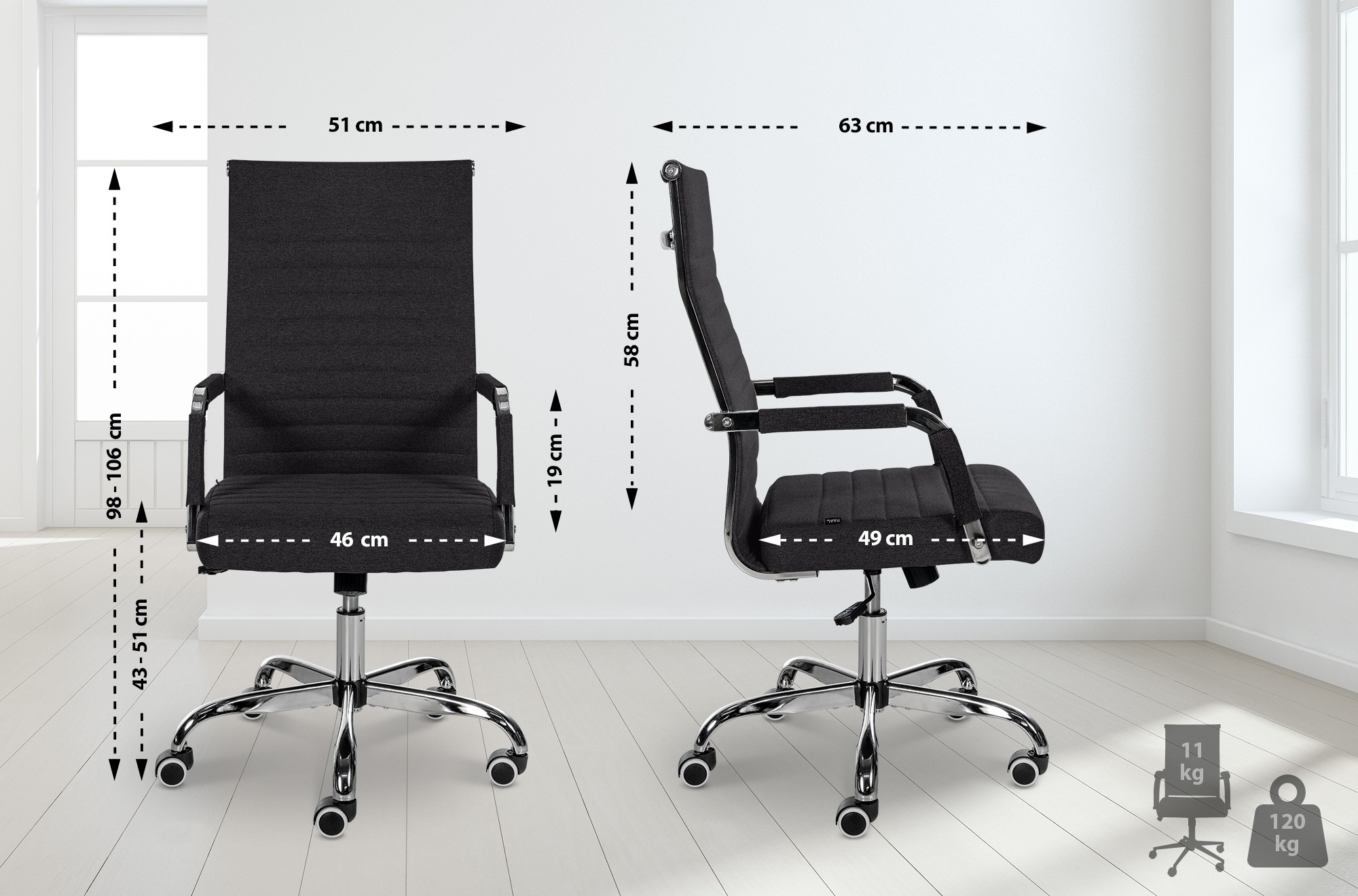Chaise de bureau Amadora avec hauteur réglable et Pied en métal