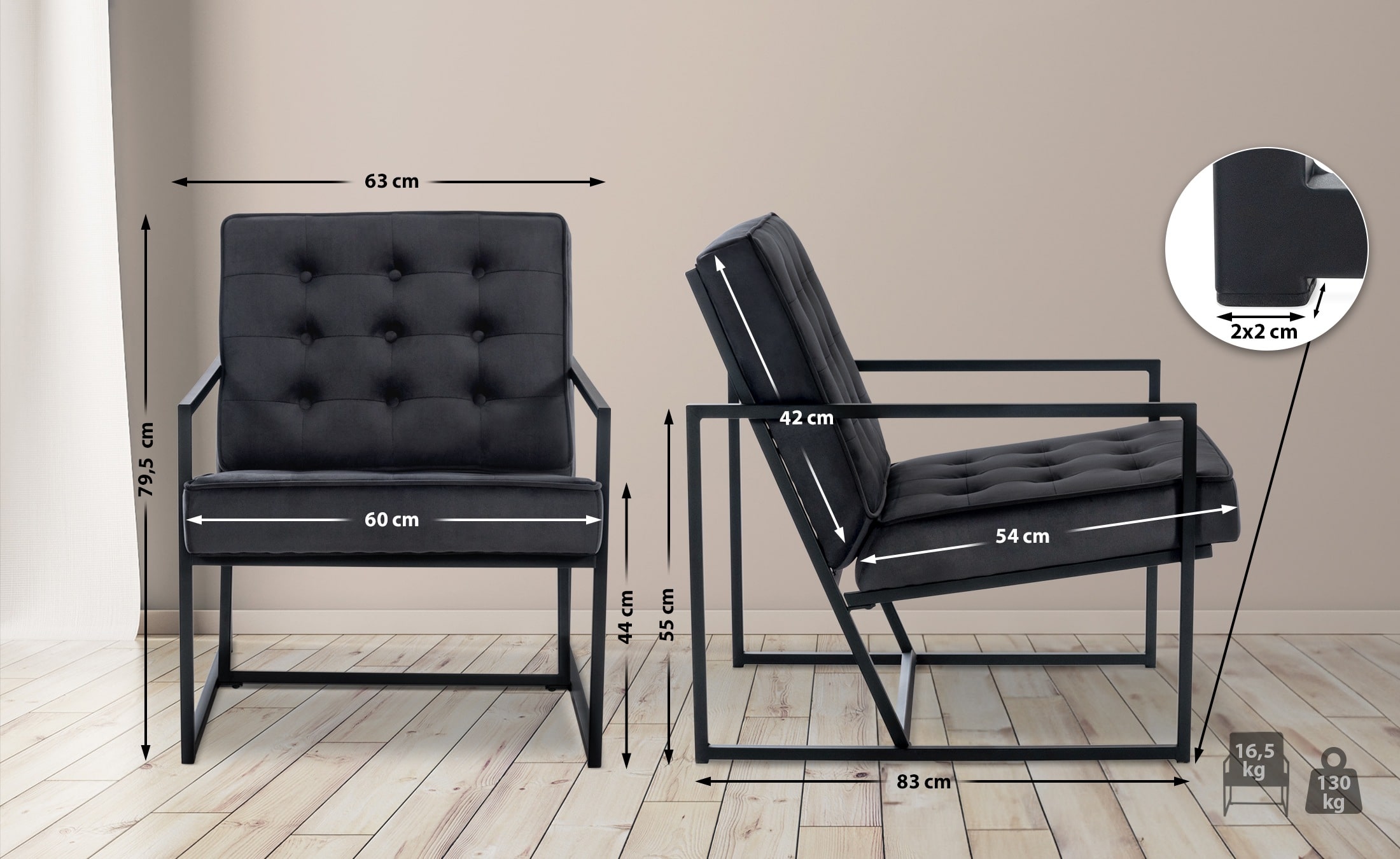 Fauteuil lounge Avon en velours