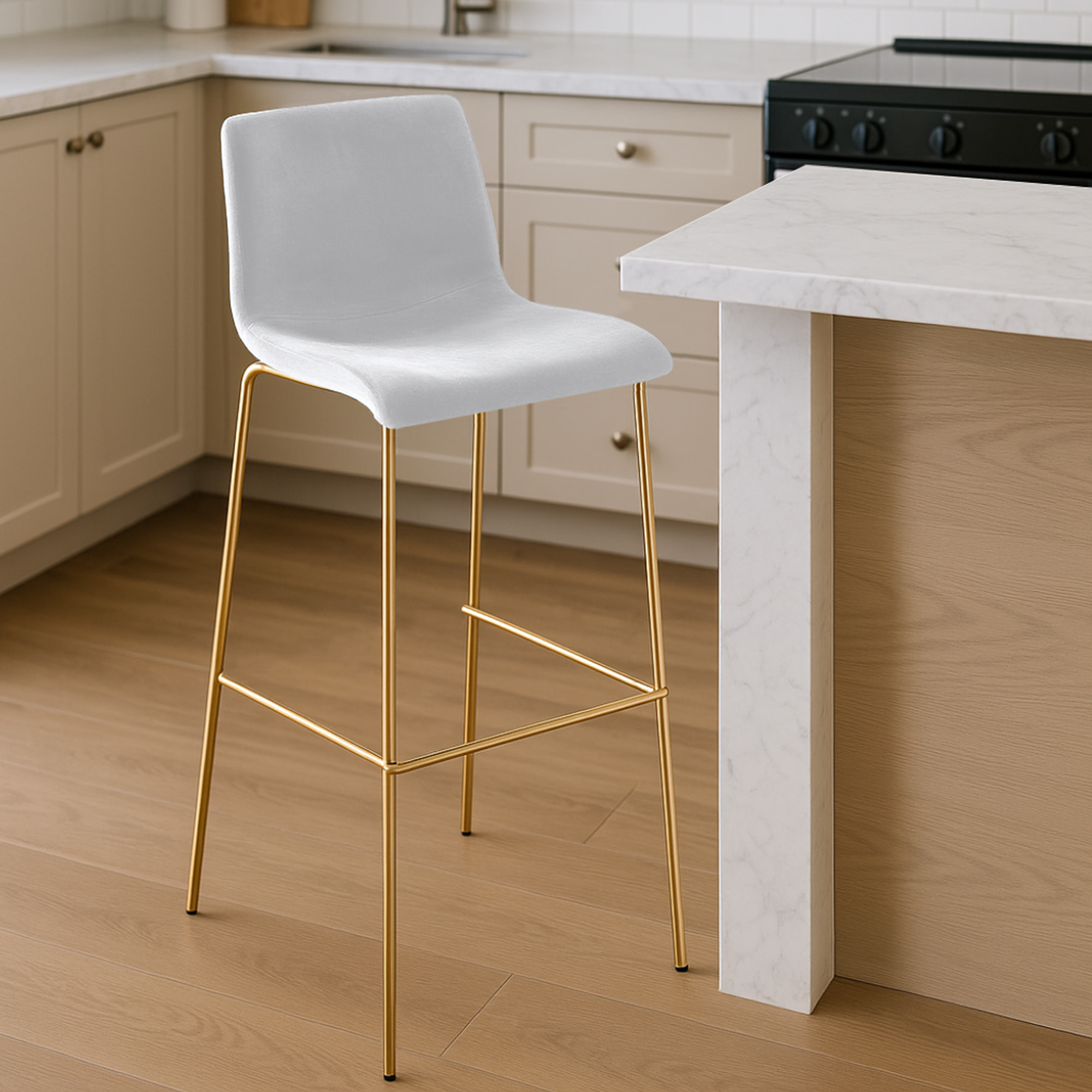 Tabouret de bar Hoover velours piètement 4 pieds or