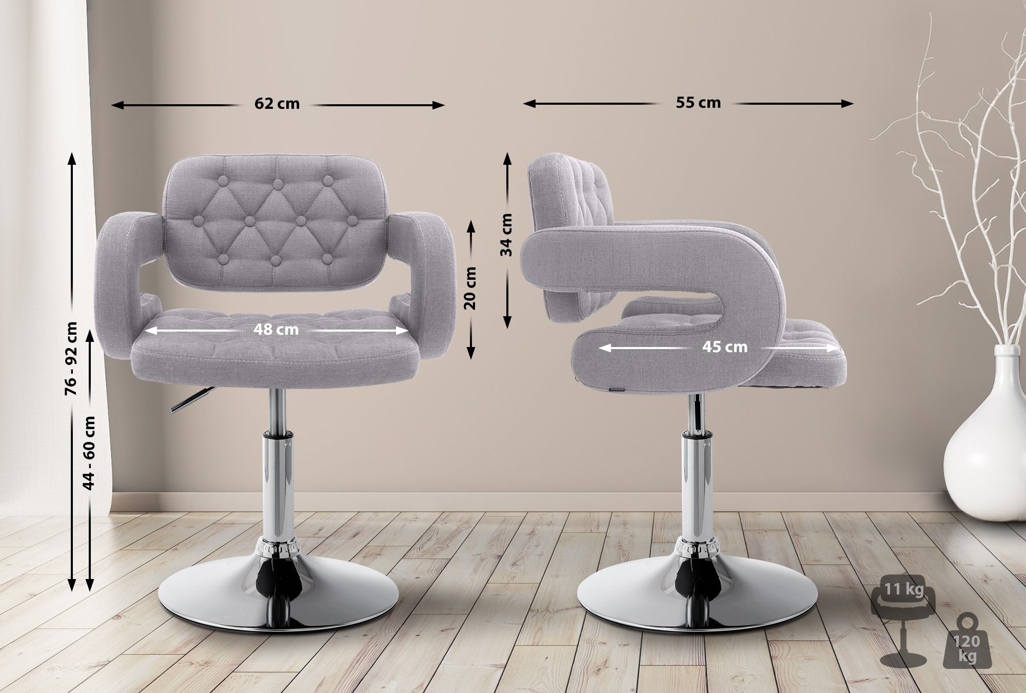 Chaise lounge Dublin Tissu - Piètement avec colonne centrale métal chromé