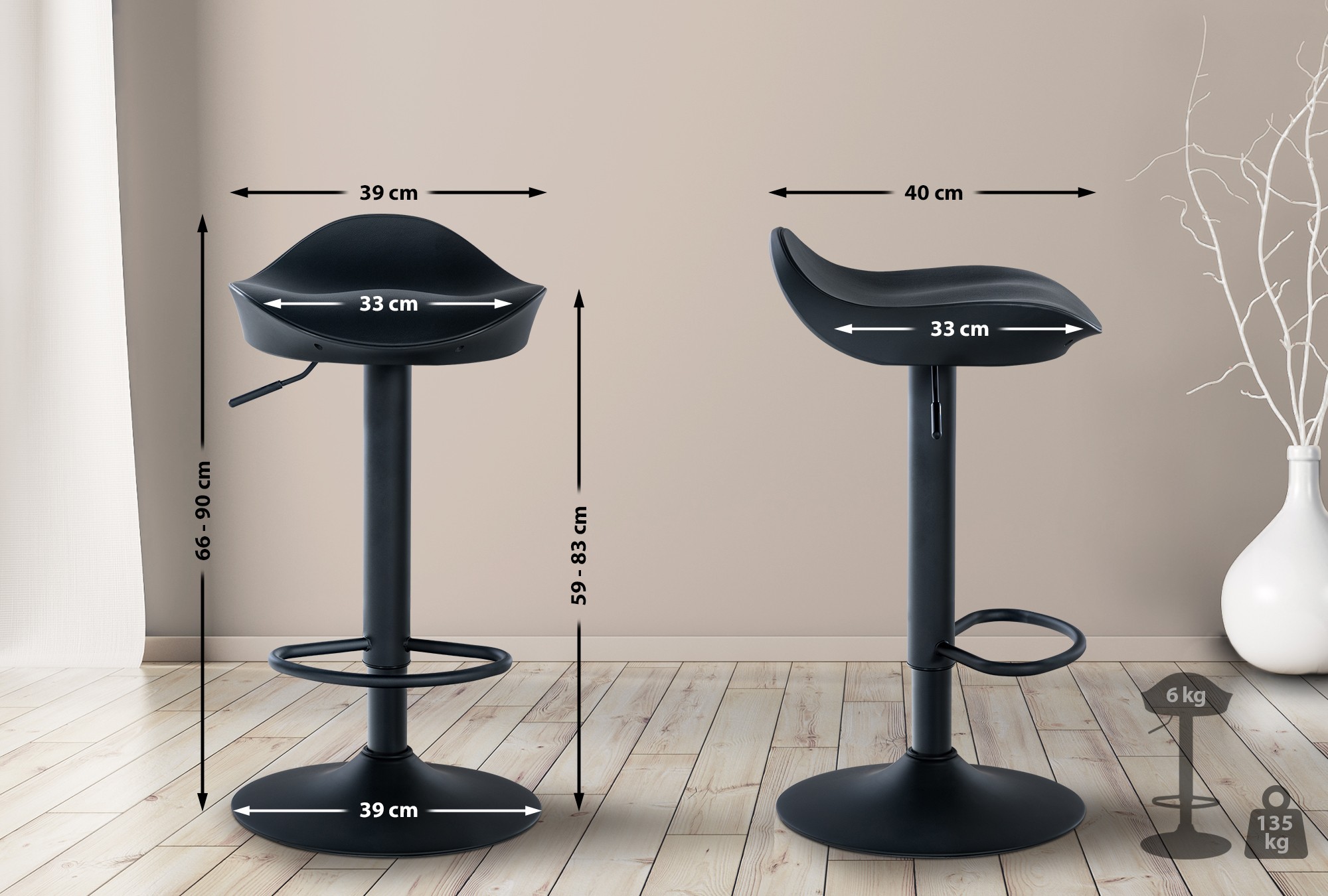 Tabouret de bar Alisson en similicuir avec pied trompette