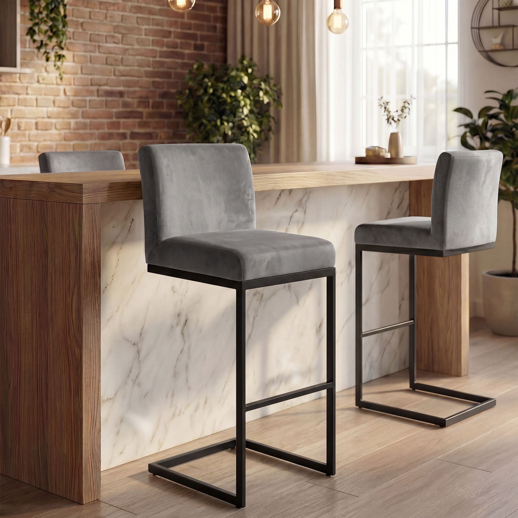 Lot de 2 tabourets de bar Hopewell en velours