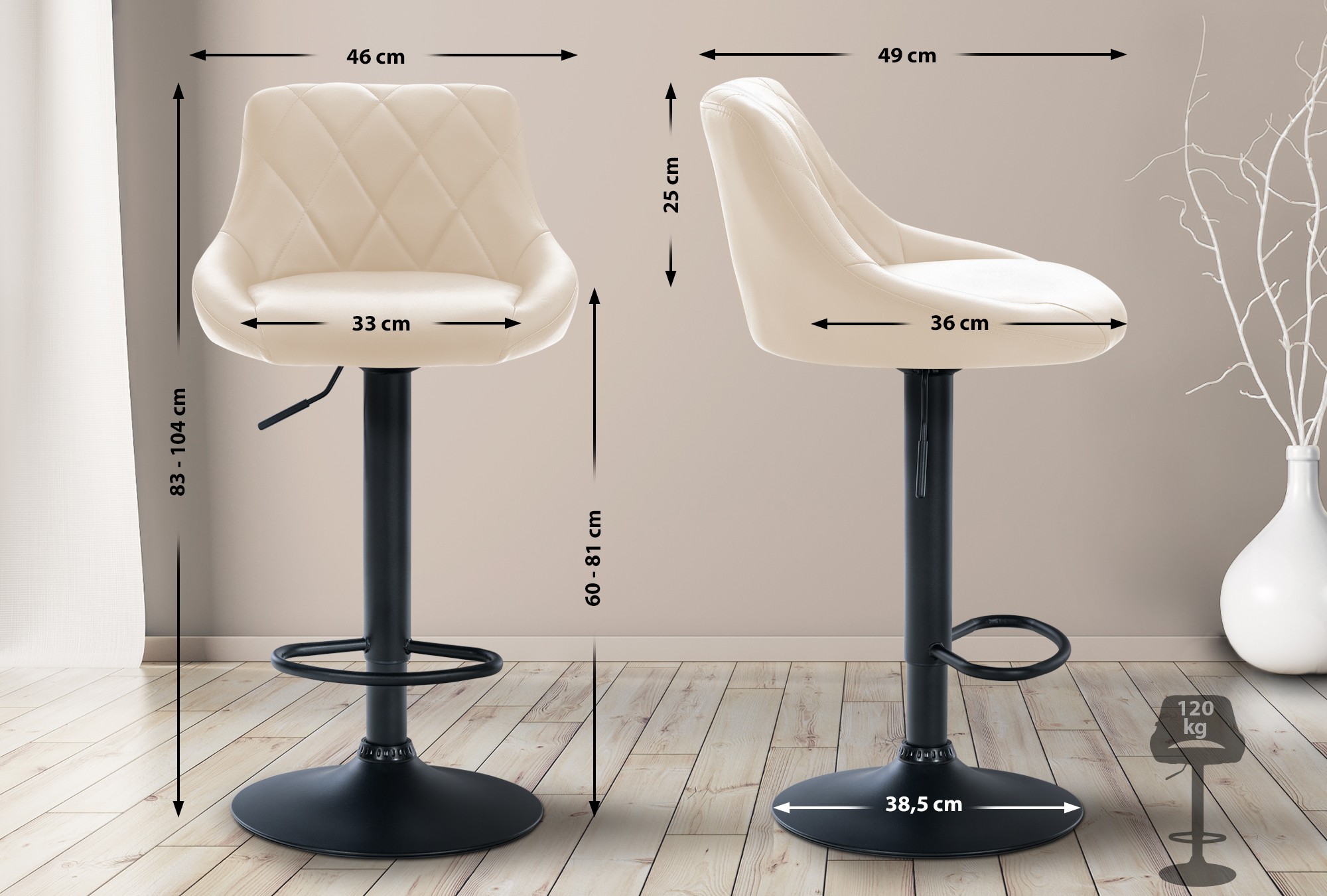 Tabouret de bar Lazio en similicuir avec pied en métal