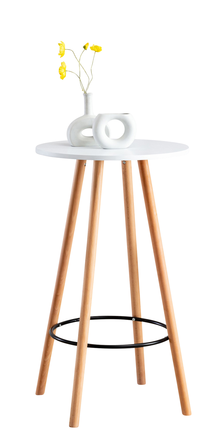 CLP Table haute de bar Mijas en Bois avec plateau rond et Repose-pieds en Métal