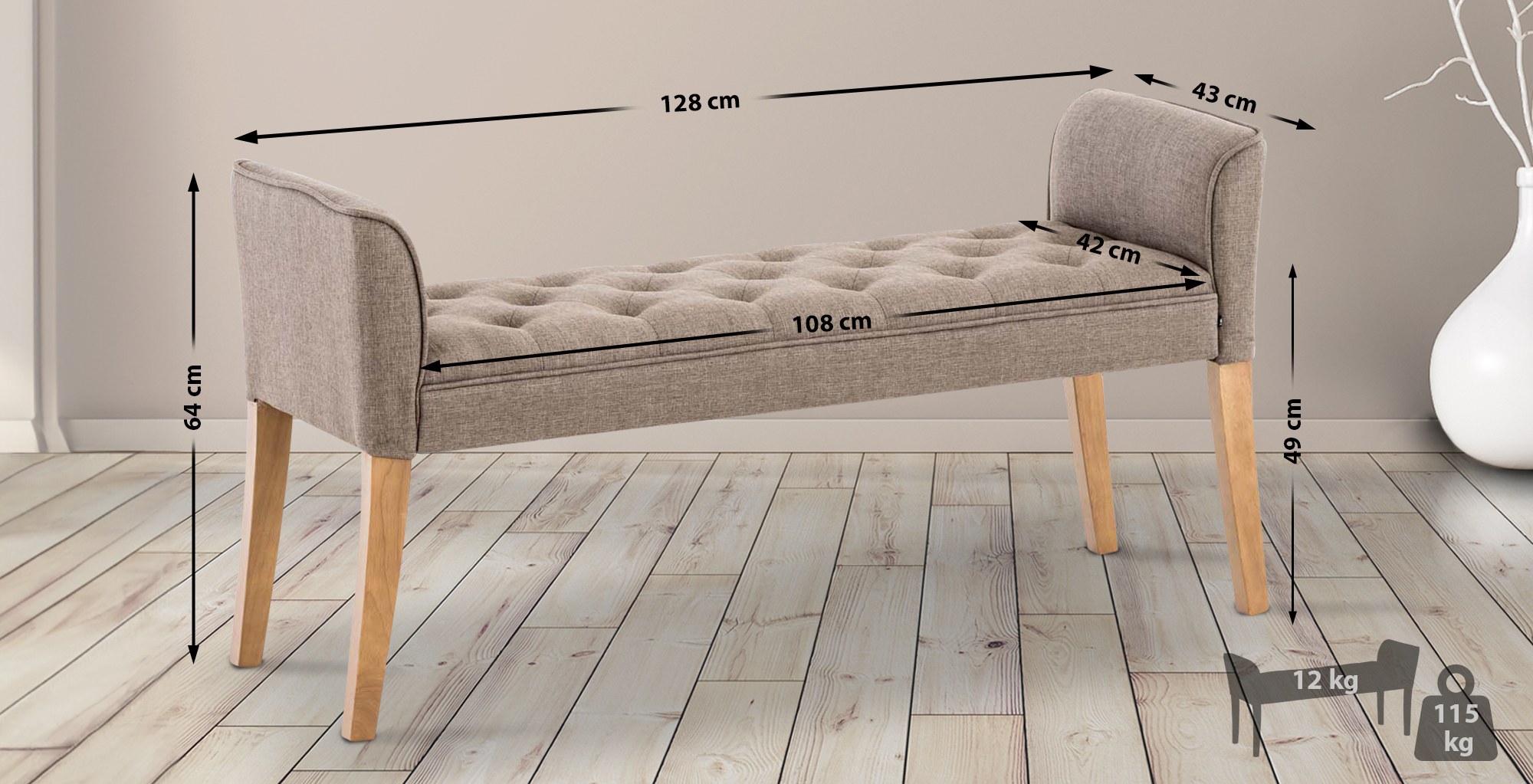Banquette style Chersterfield Cleopatra en tissu
