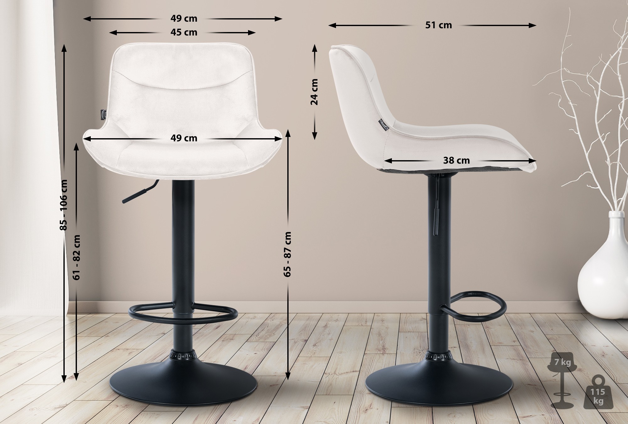 Tabouret de bar Vonore velours