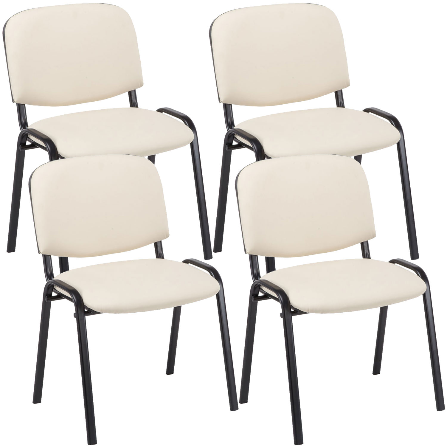 Lot de 4 chaises visiteur empilables Ken en similicuir et piètement noir