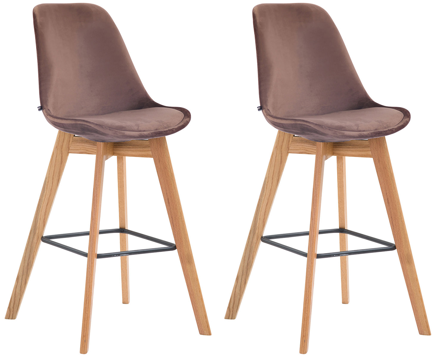 Lot de 2 tabourets de bar Metz en velours Pieds en bois