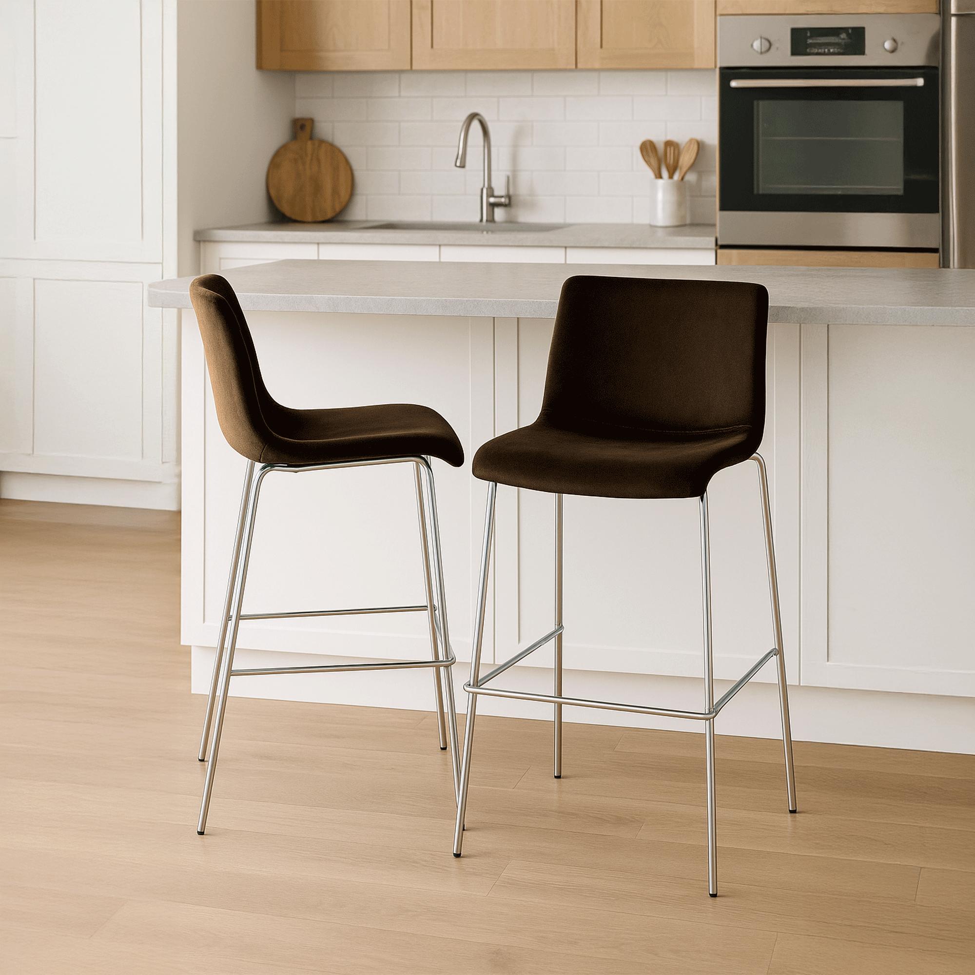 Tabouret de bar Hover velours structure à quatre pieds chromée