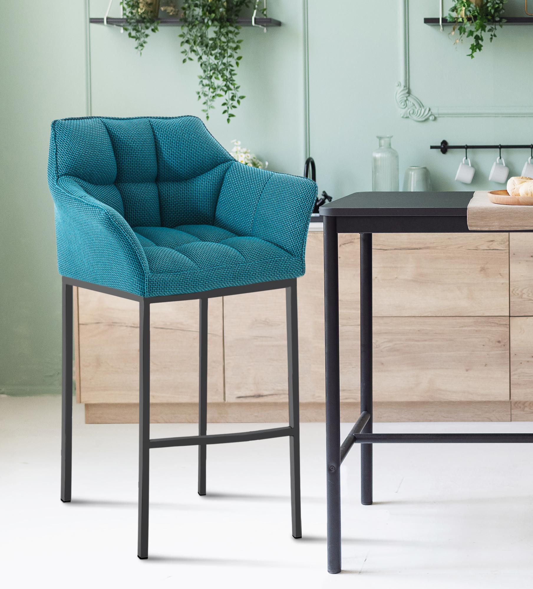 Tabouret de bar Damaso en tissu avec cadre à quatre pieds