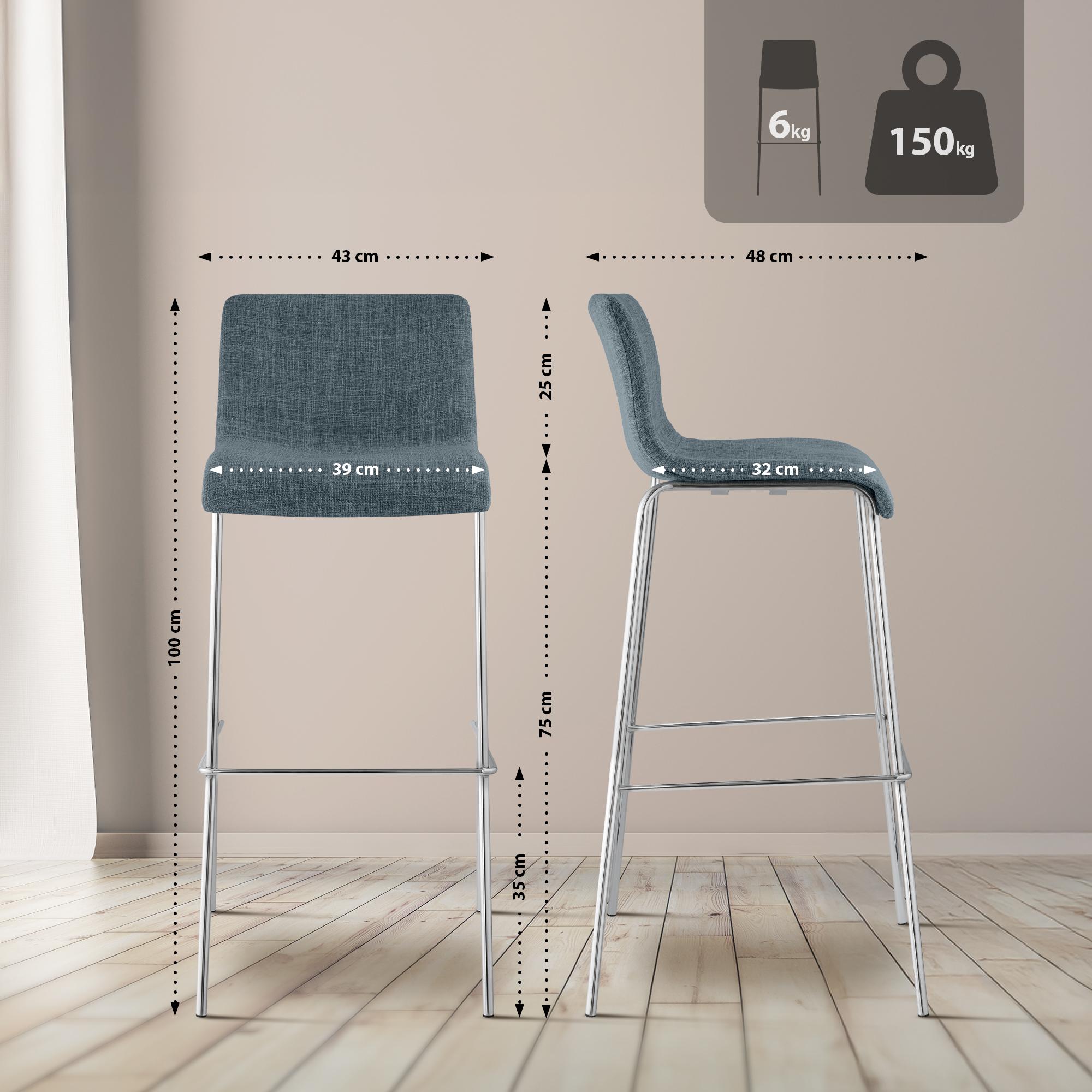 Lot de 2 tabourets de bar Hover en tissu, pieds metalliques