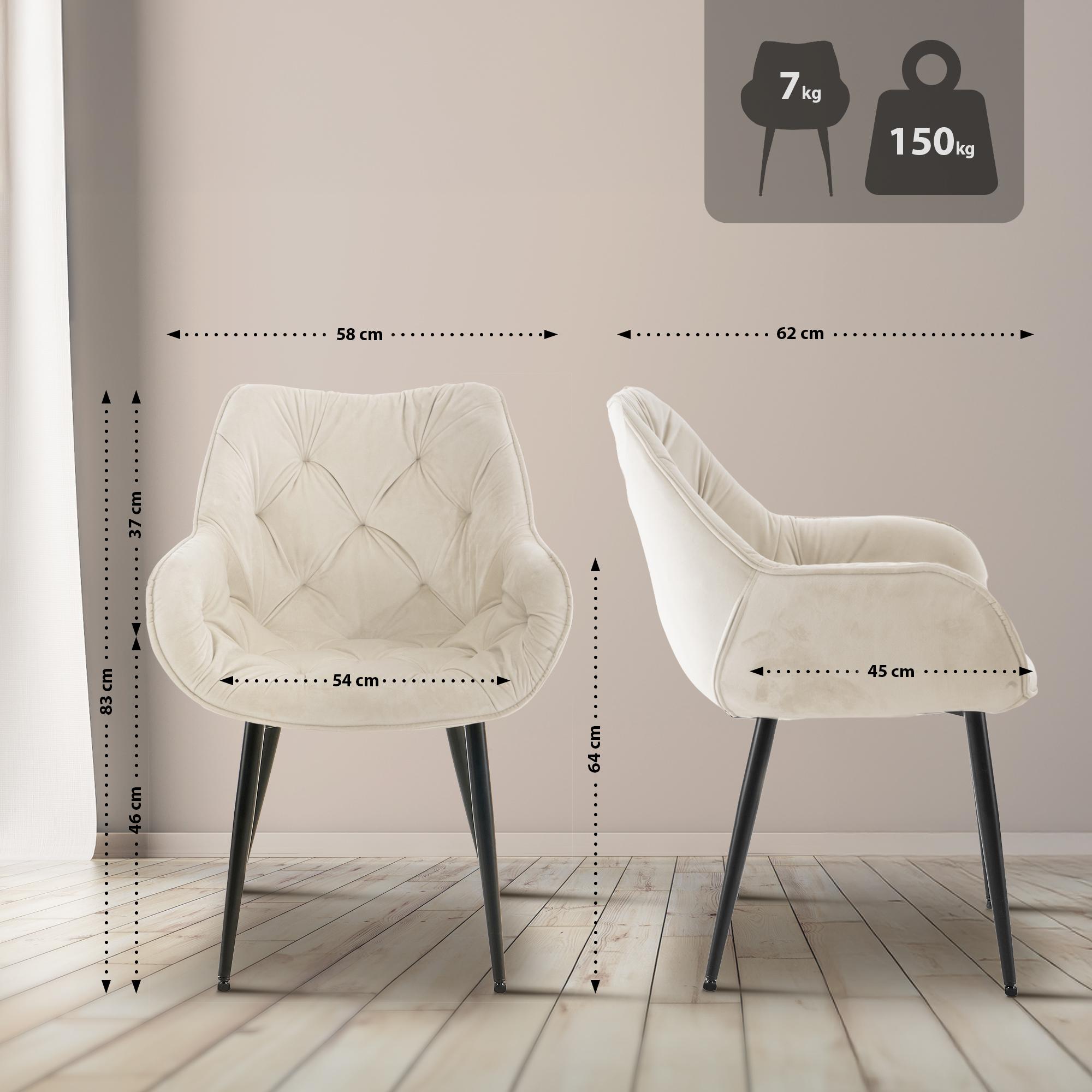 Chaise de salle à manger Tanna en Velours avec Piètement en Métal noir