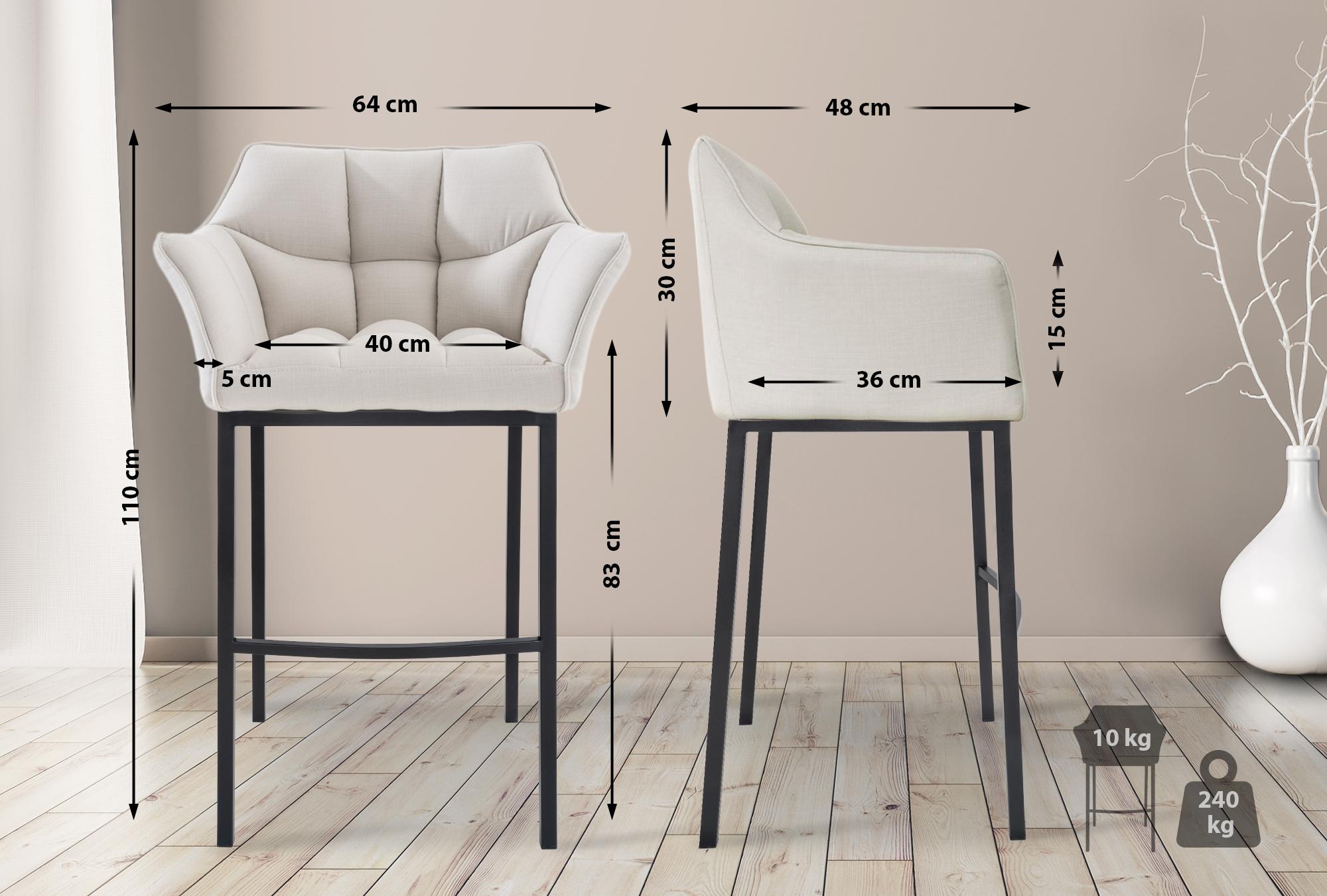 Tabouret de bar Damaso en tissu avec cadre à quatre pieds