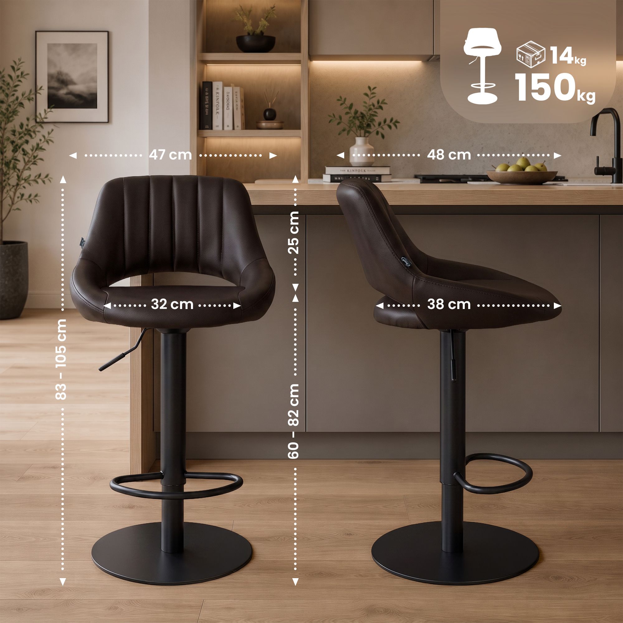 Tabouret de bar Milet noir avec pied extra lourd