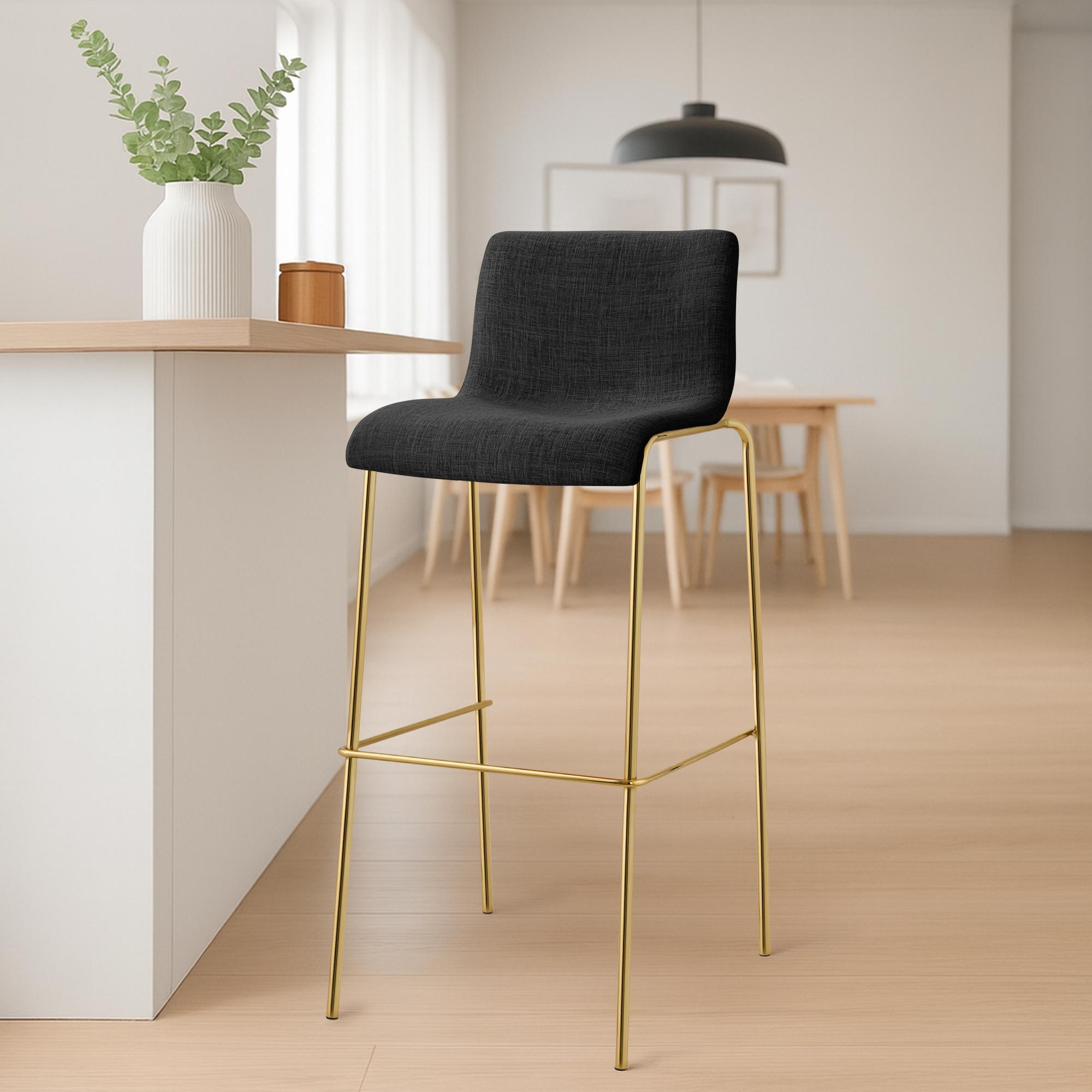 Lot de 2 Tabourets de bar Hover en tissu, piètement quatre pieds doré