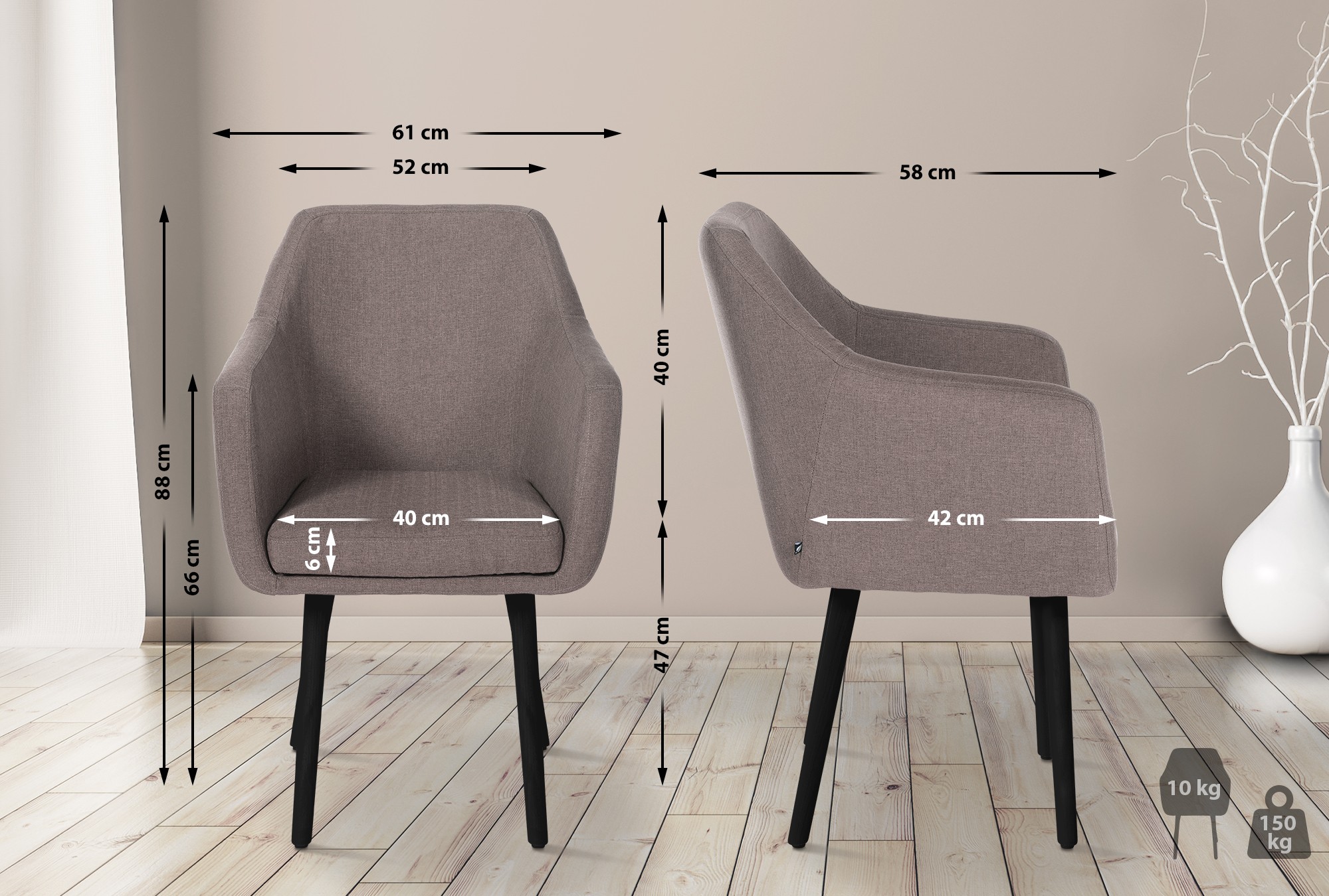 Chaise de salle à manger Utrecht en tissu avec pieds en bois