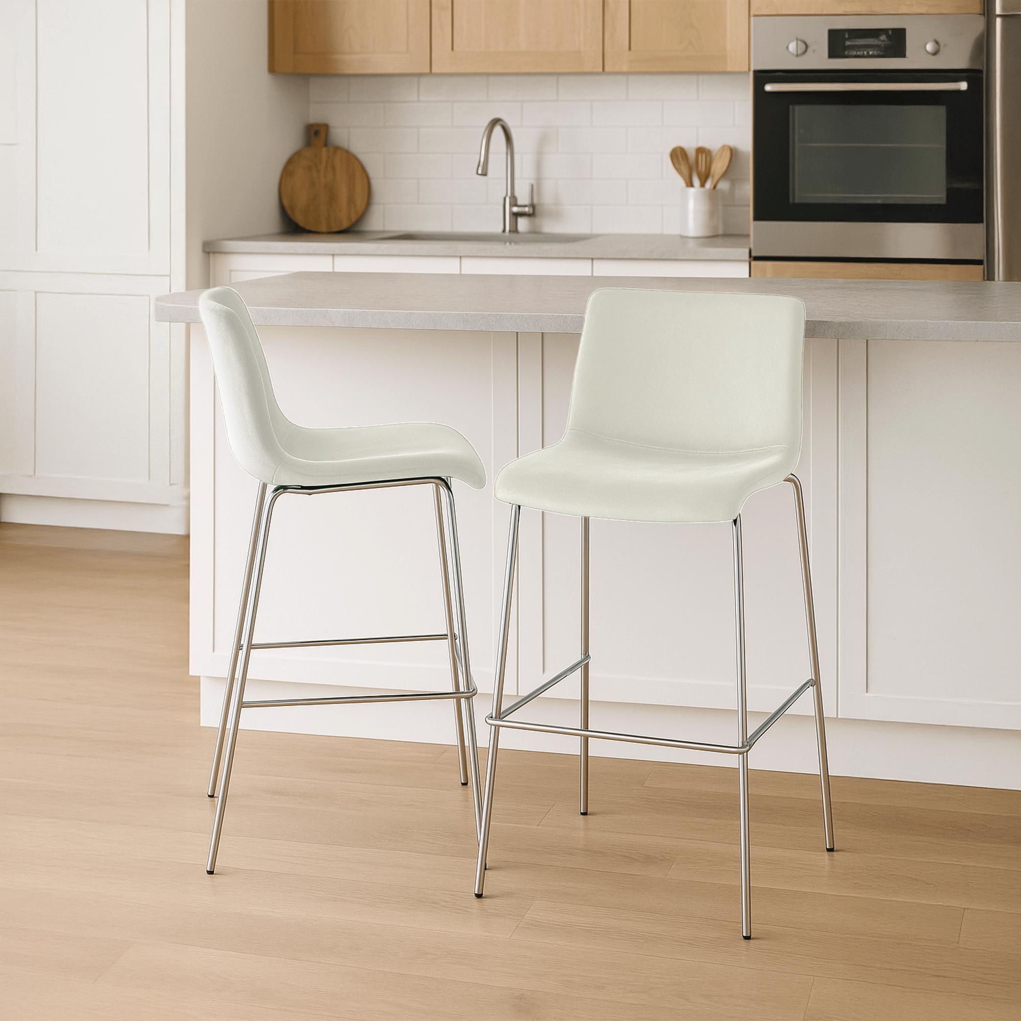 Tabouret de bar Hover velours structure à quatre pieds chromée