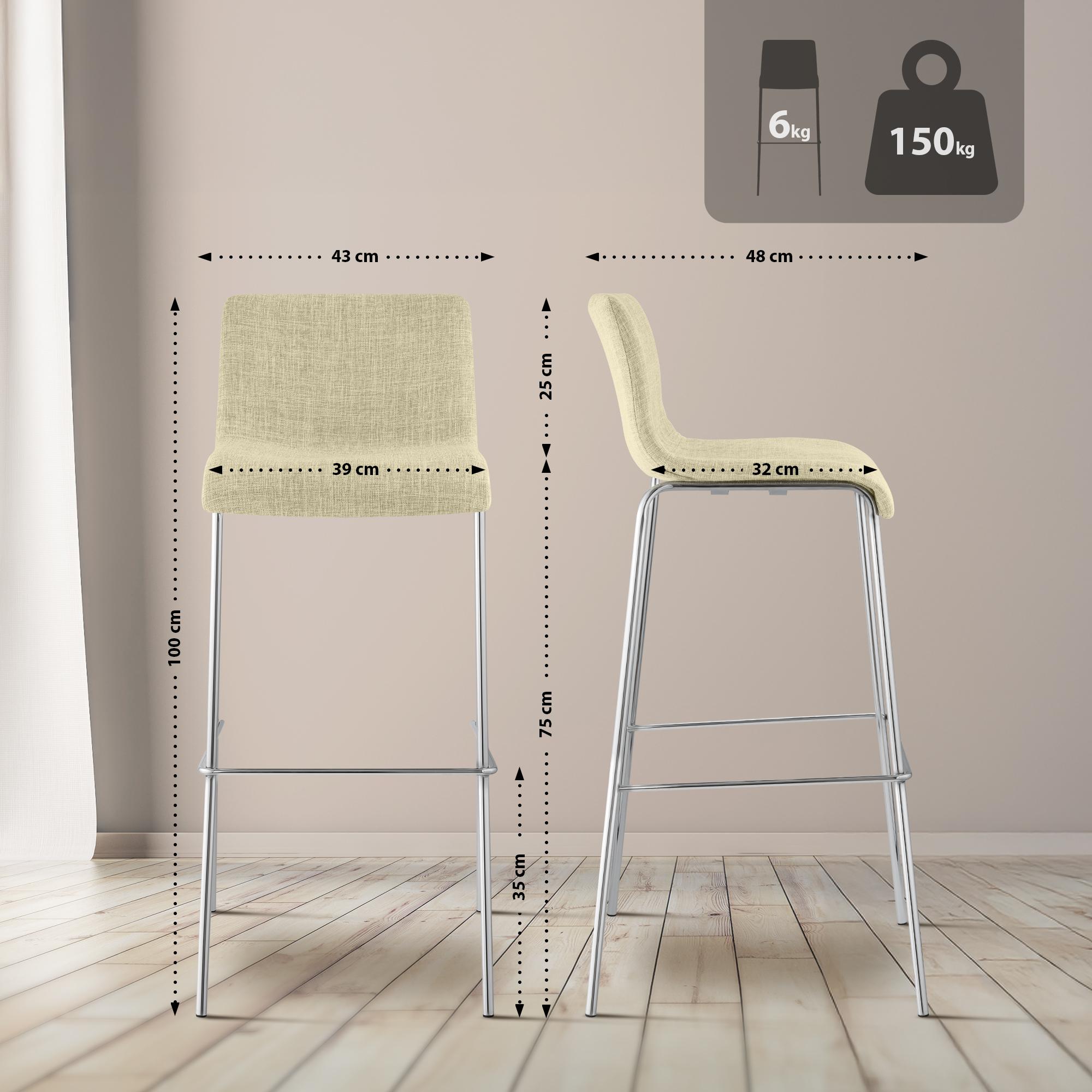Lot de 2 tabourets de bar Hover en tissu, pieds metalliques