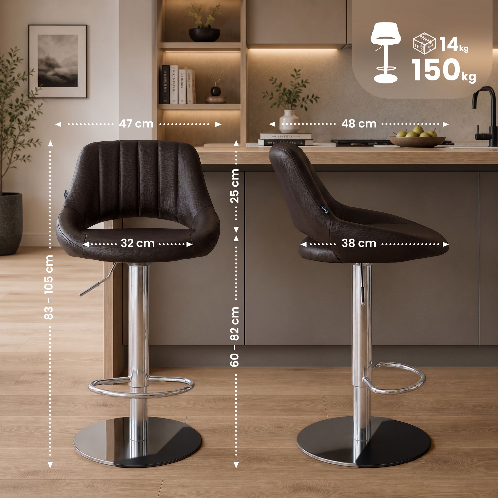 Lot de 2 tabourets de bar Milet chromés avec socles extra lourds