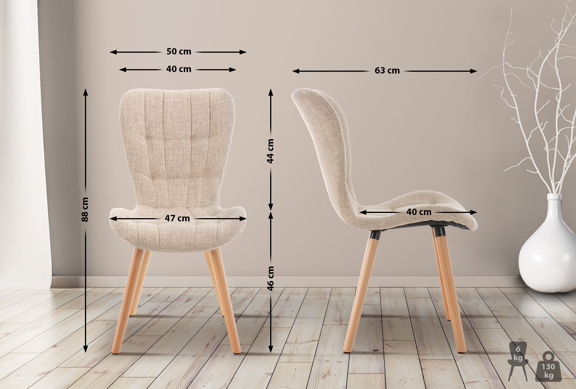 Lot de 2 chaises de salle à manger Elda
