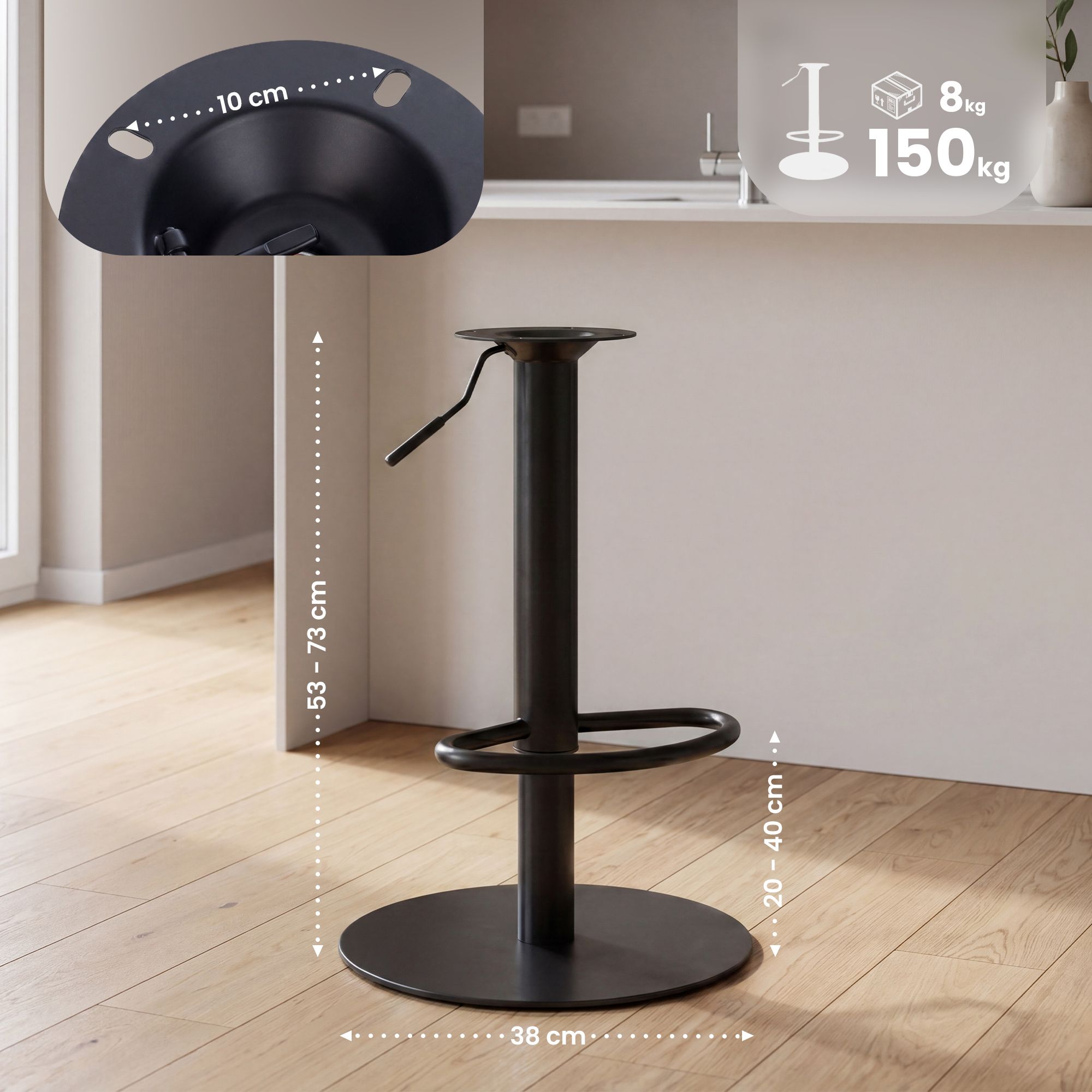 Chassis de rechange pour tabouret de bar, jusqu'a 150 kg, entraxe de perçage 10 x 10 cm
