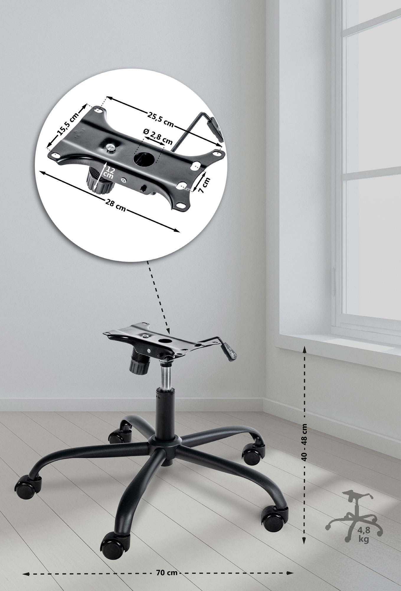 Piètement universel de remplacement pour chaise de bureau