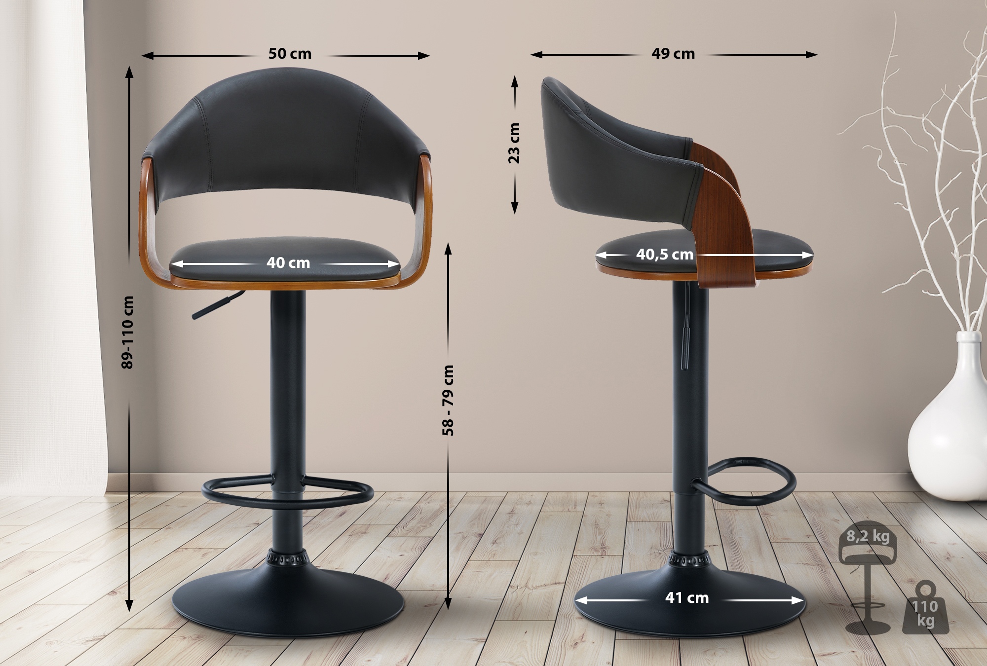 Lot de 2 tabourets de bar Nilse similicuir