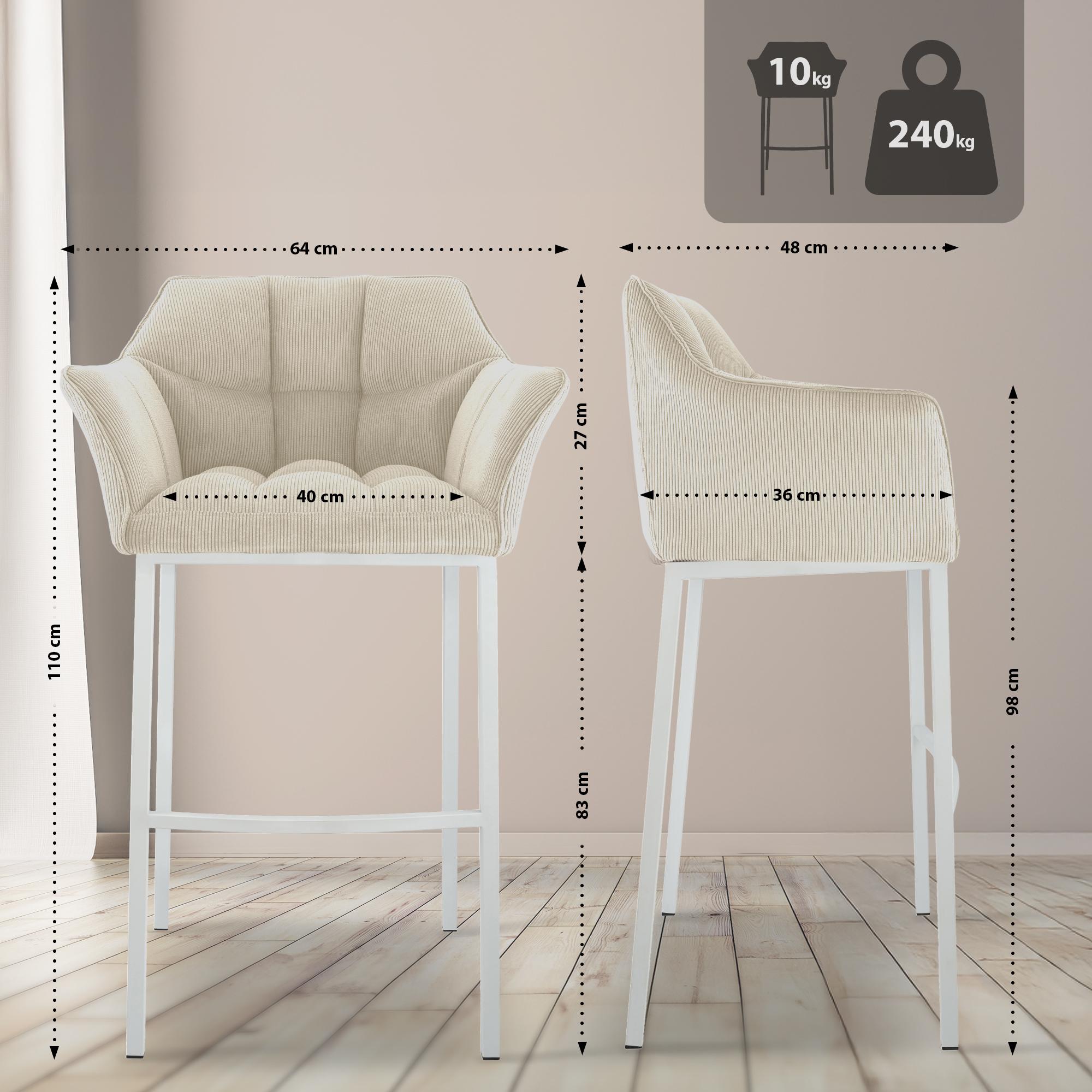 Tabouret de Bar Damaso en Velours Côtelé avec Piétement à Quatre Pieds