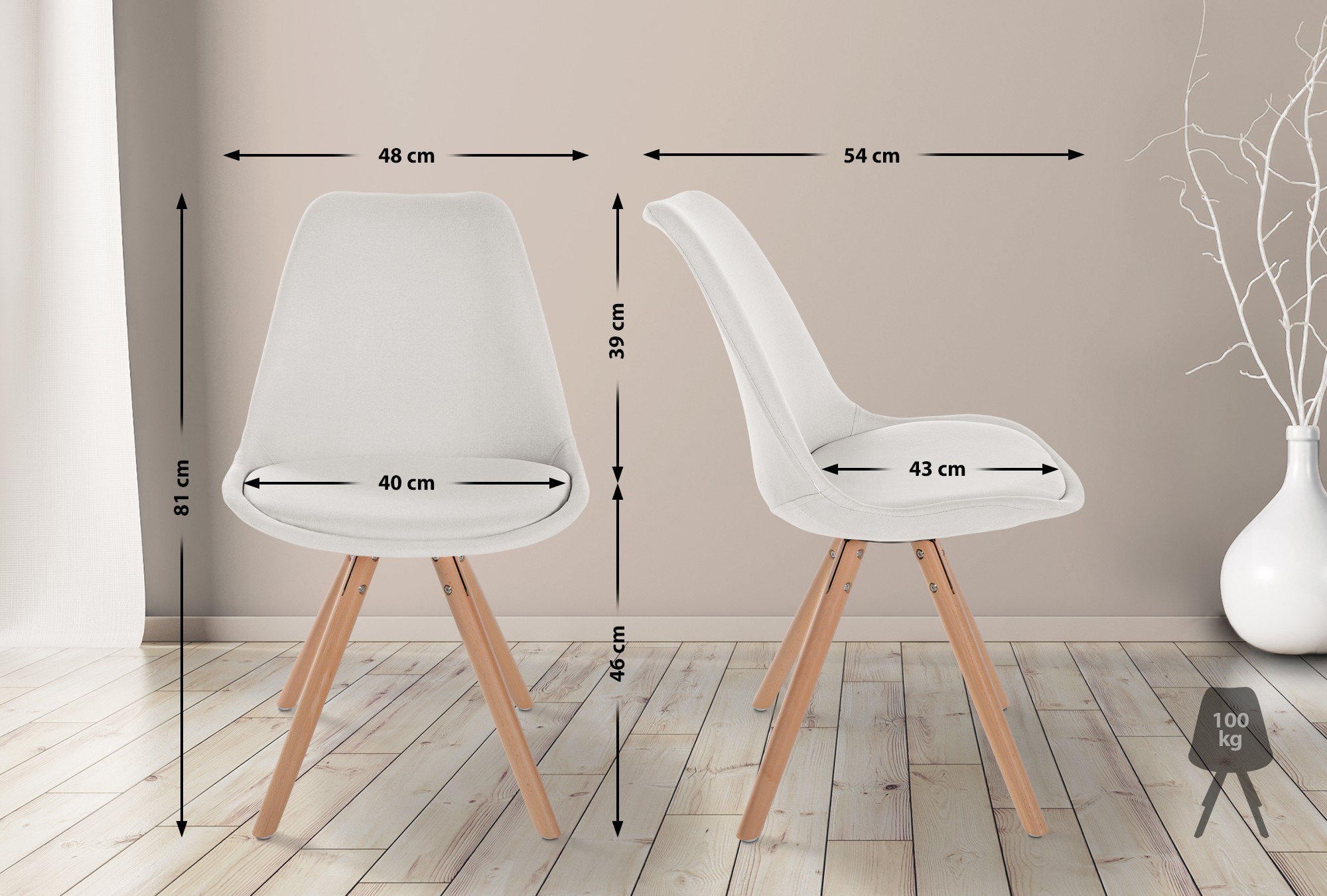 Lot de 4 chaises de salle à manger Sofia en tissu Pieds en bois
