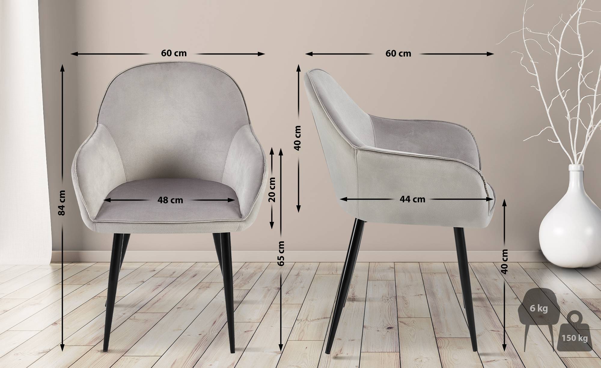 Chaise de salle à manger Boise velours