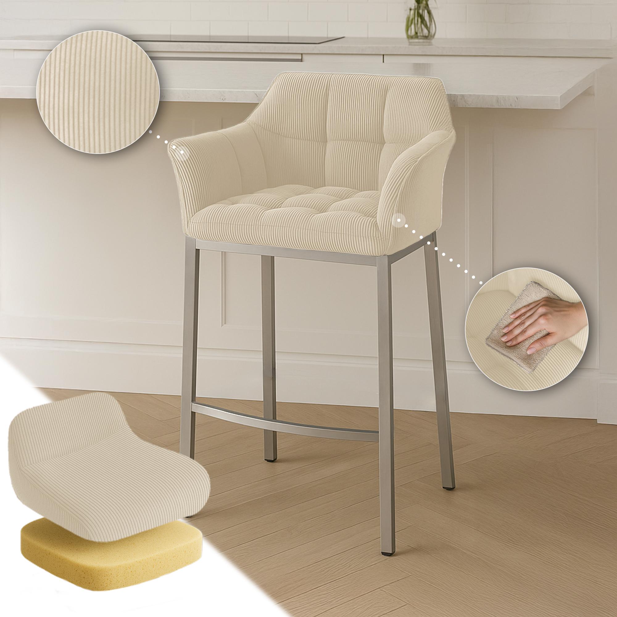 Tabouret de Bar Damaso en Velours Côtelé avec Piétement à Quatre Pieds