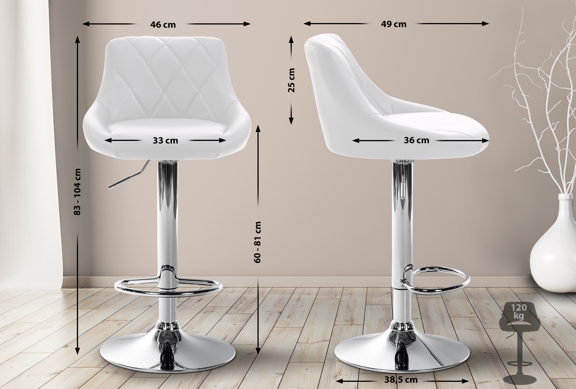 Tabouret de bar Lazio en similicuir avec pied en métal