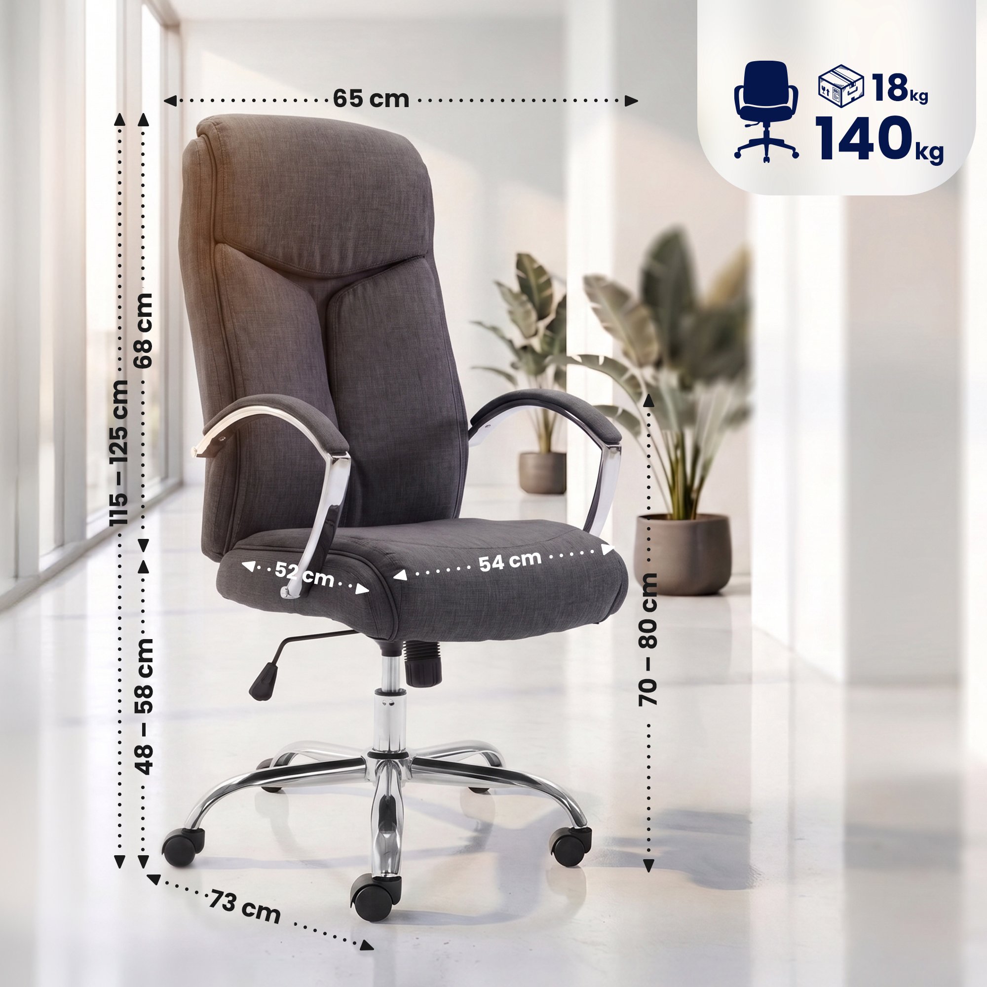Chaise de bureau Arlen en tissu