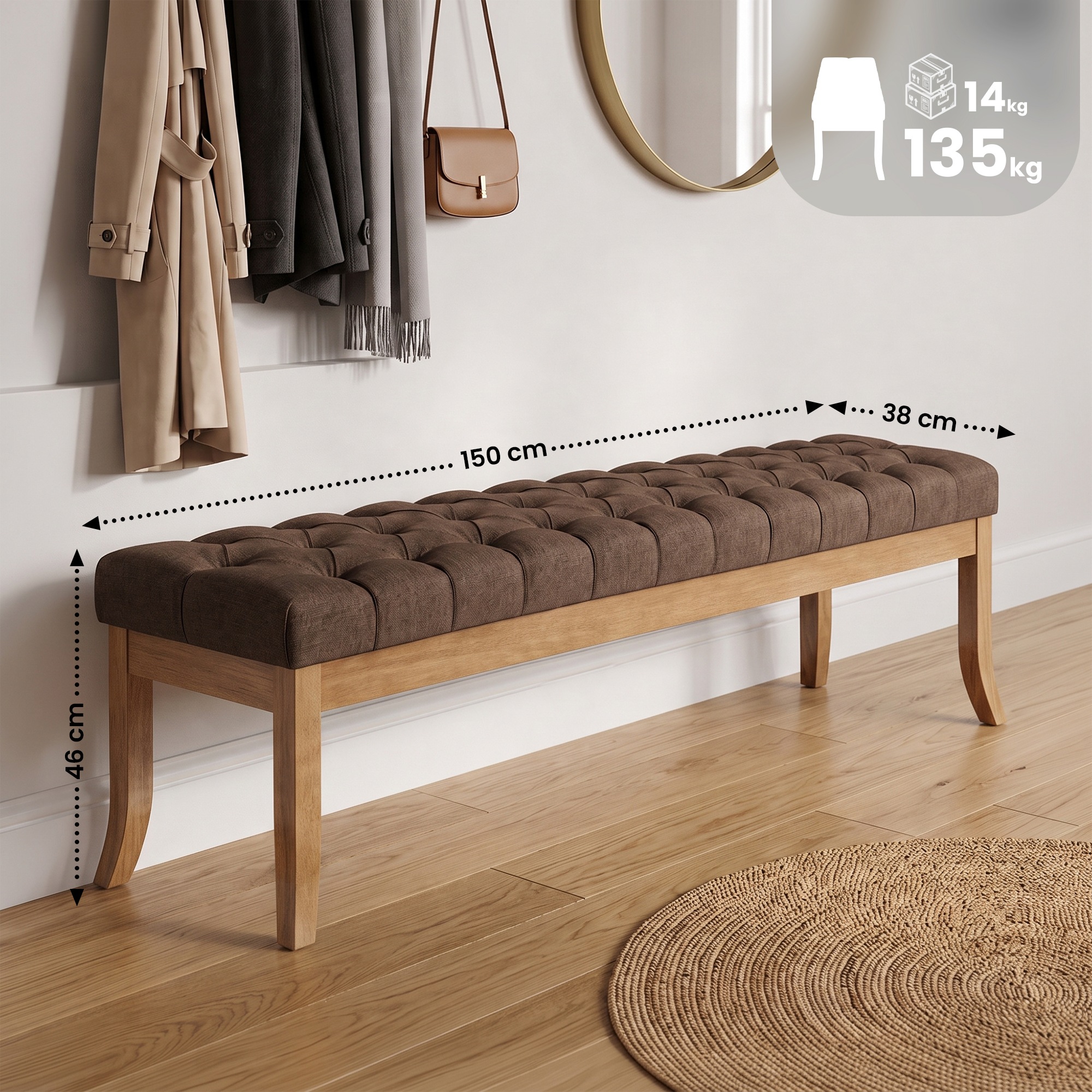 Banc Ramses tissu pieds antique clair