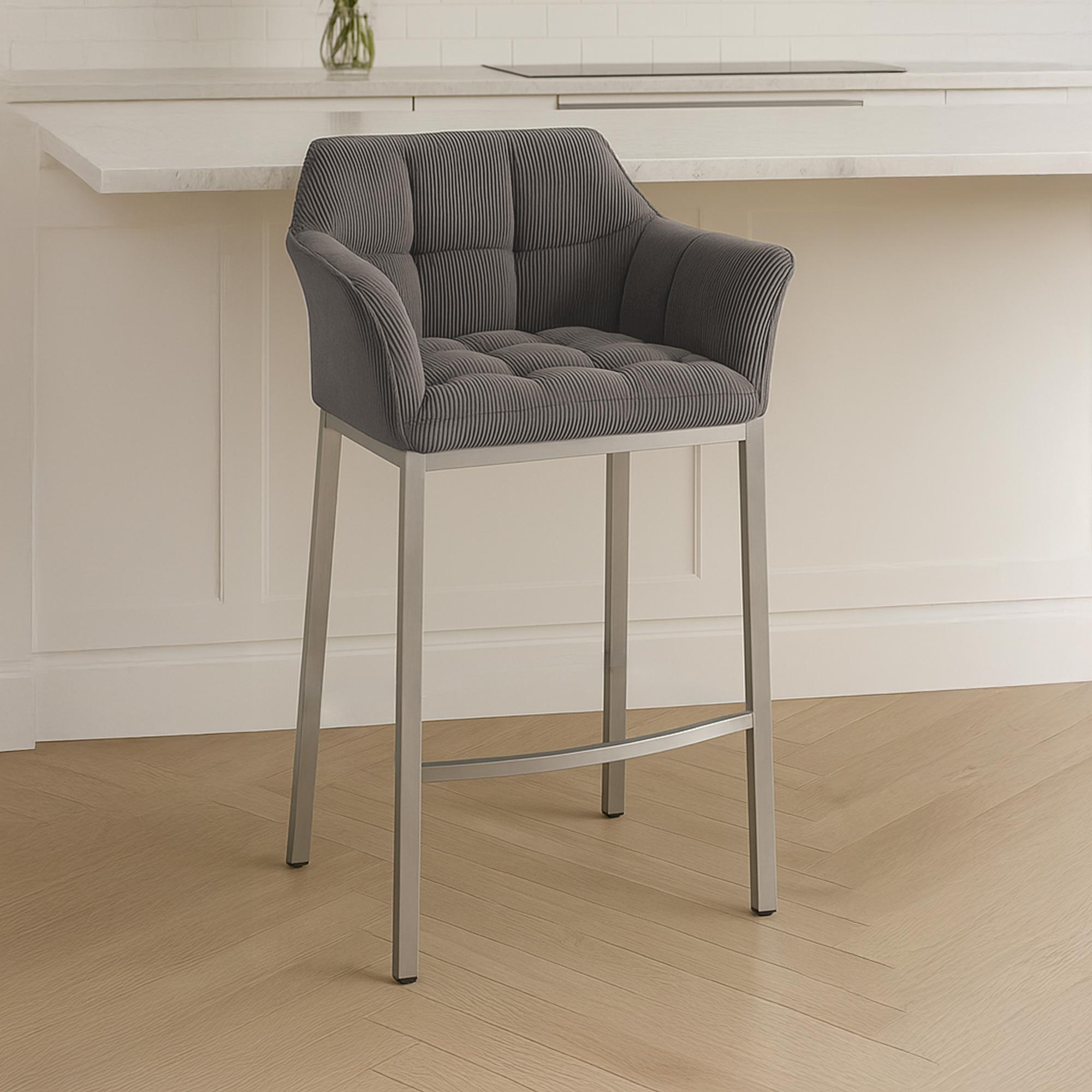 Tabouret de Bar Damaso en Velours Côtelé avec Piétement à Quatre Pieds