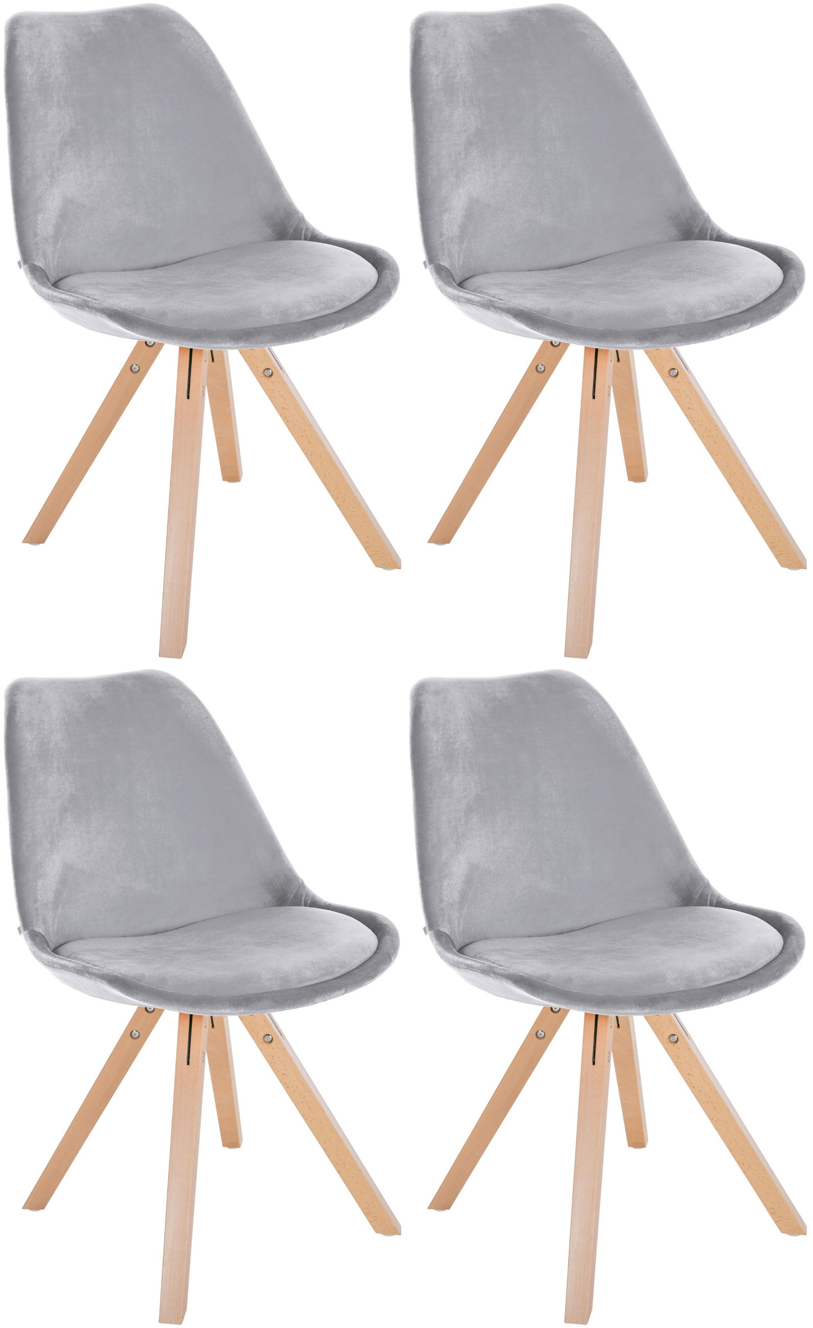 Lot de 4 chaises de salle à manger Sofia en velours Pieds en bois