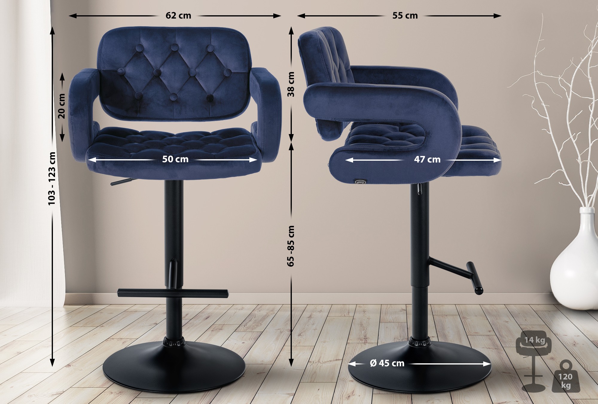 Tabouret de bar Dublin velours