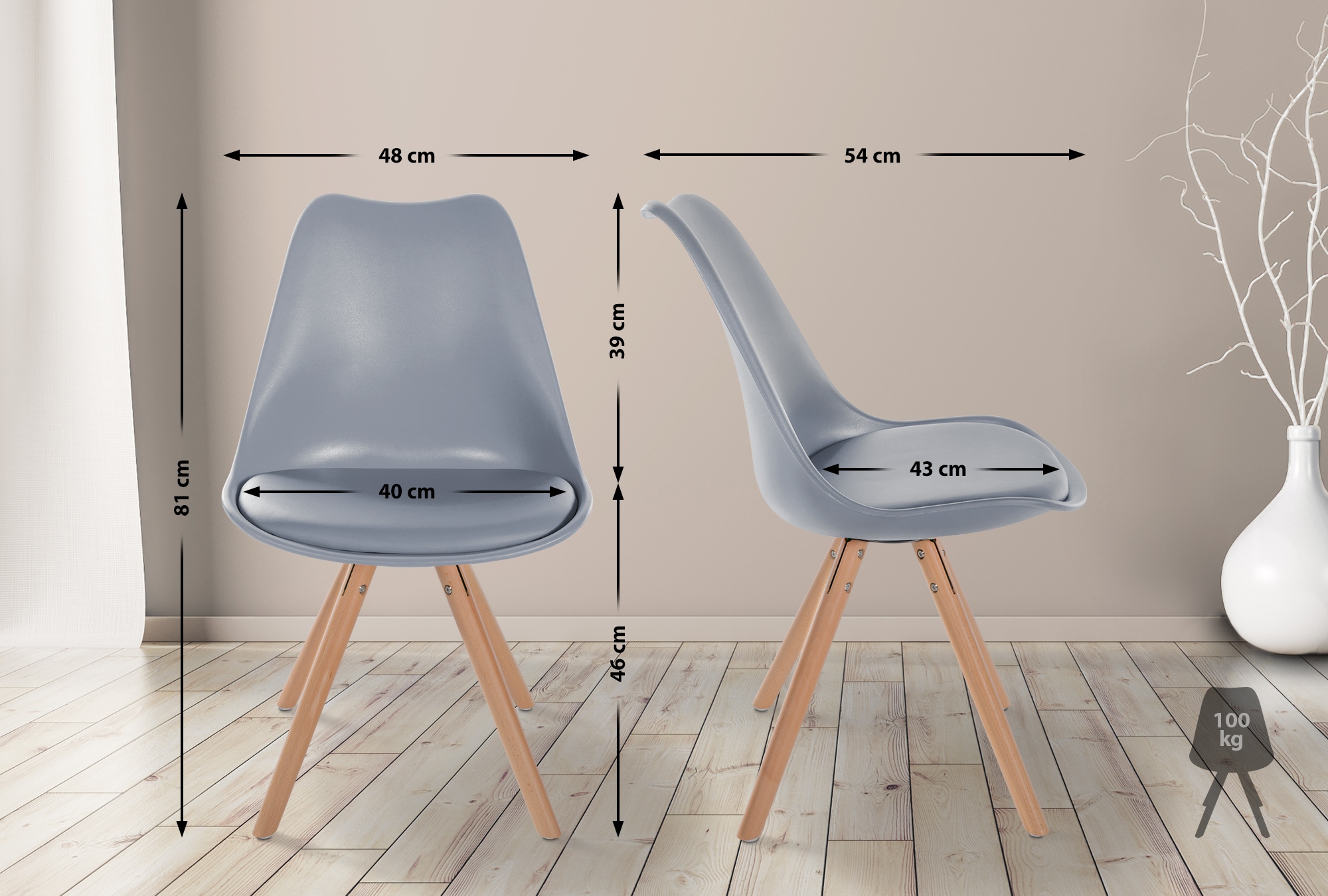 Chaise de salle à manger Sofia en plastique et Similicuir Pieds en bois