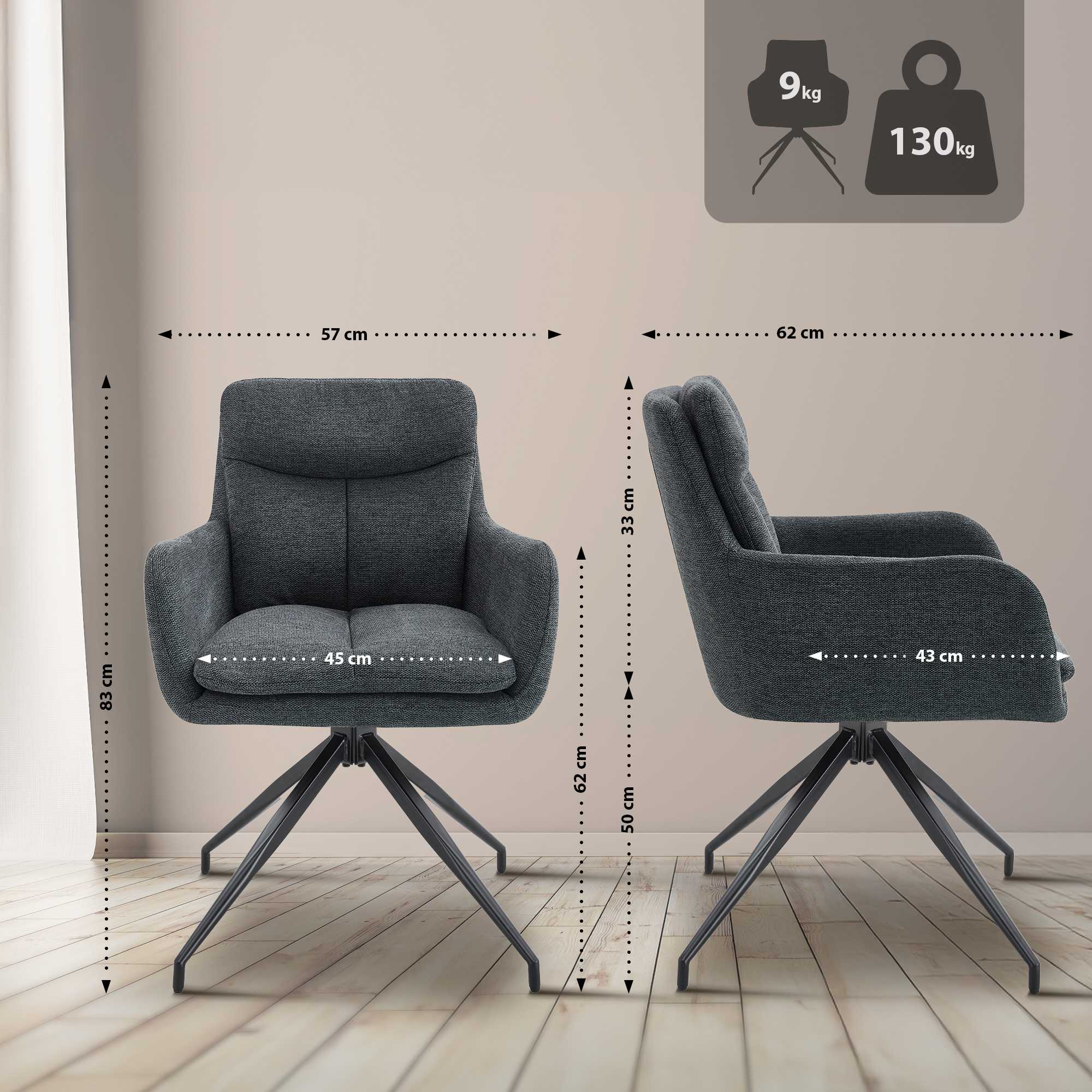 Lot de 2 chaises de salle à manger Somers tissu