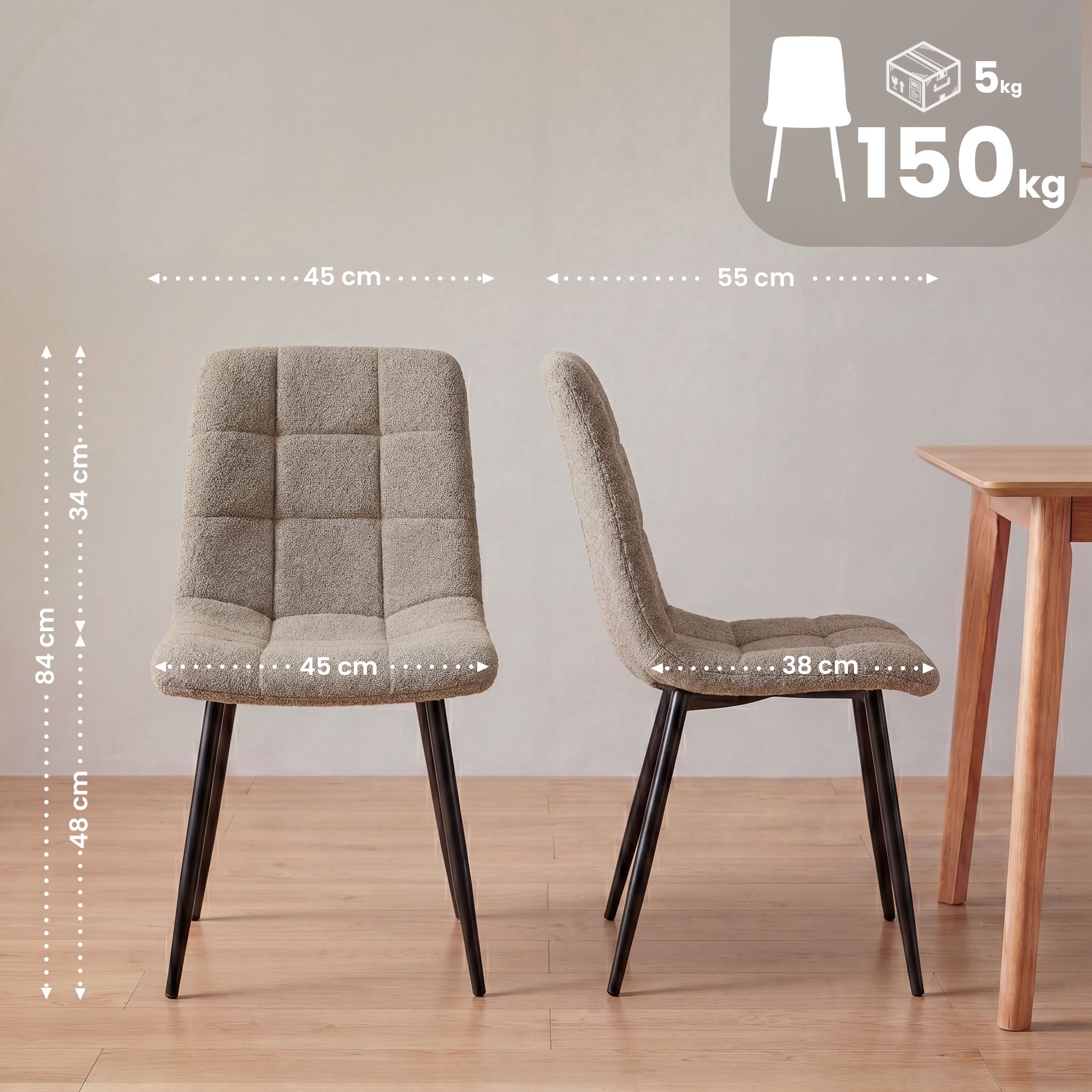 Chaise de salle a manger Antibes en tissu teddy