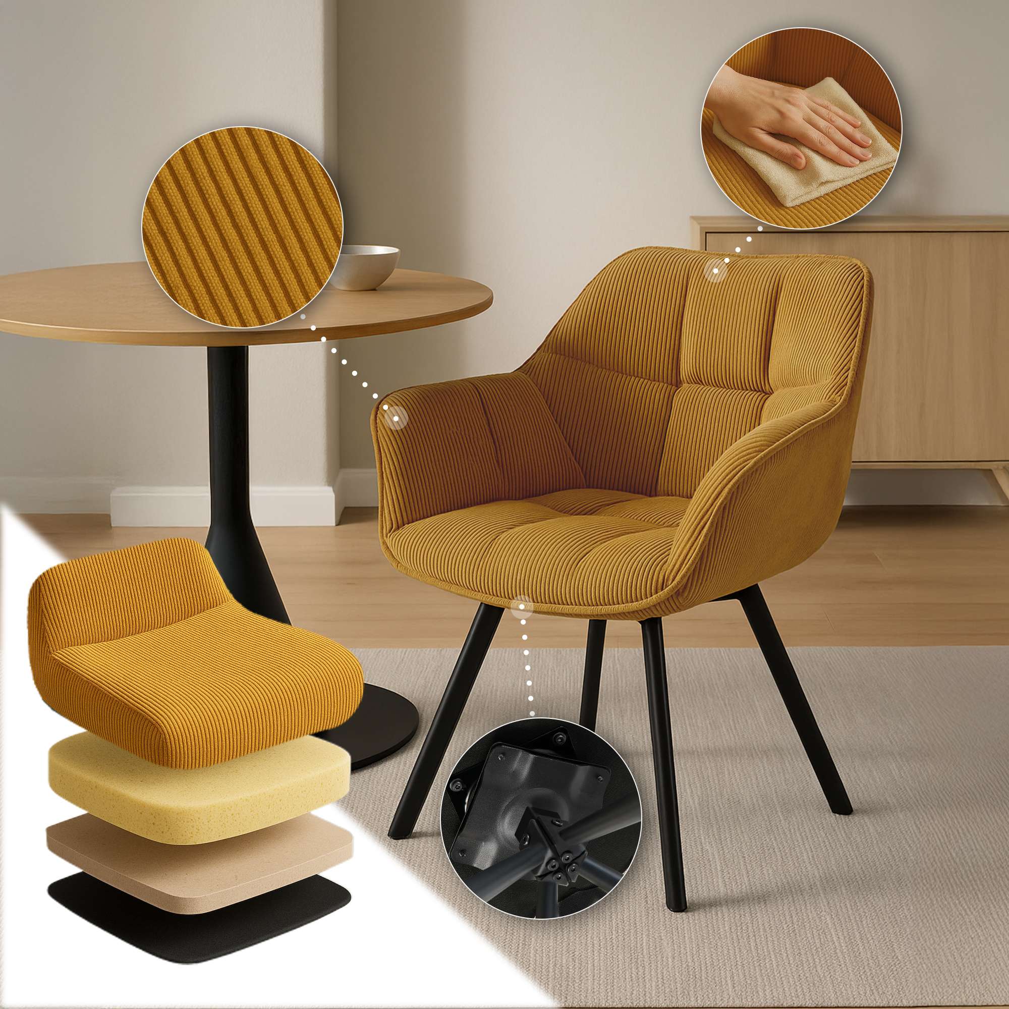 Lot de 2 chaises de salle à manger Jordi Cord