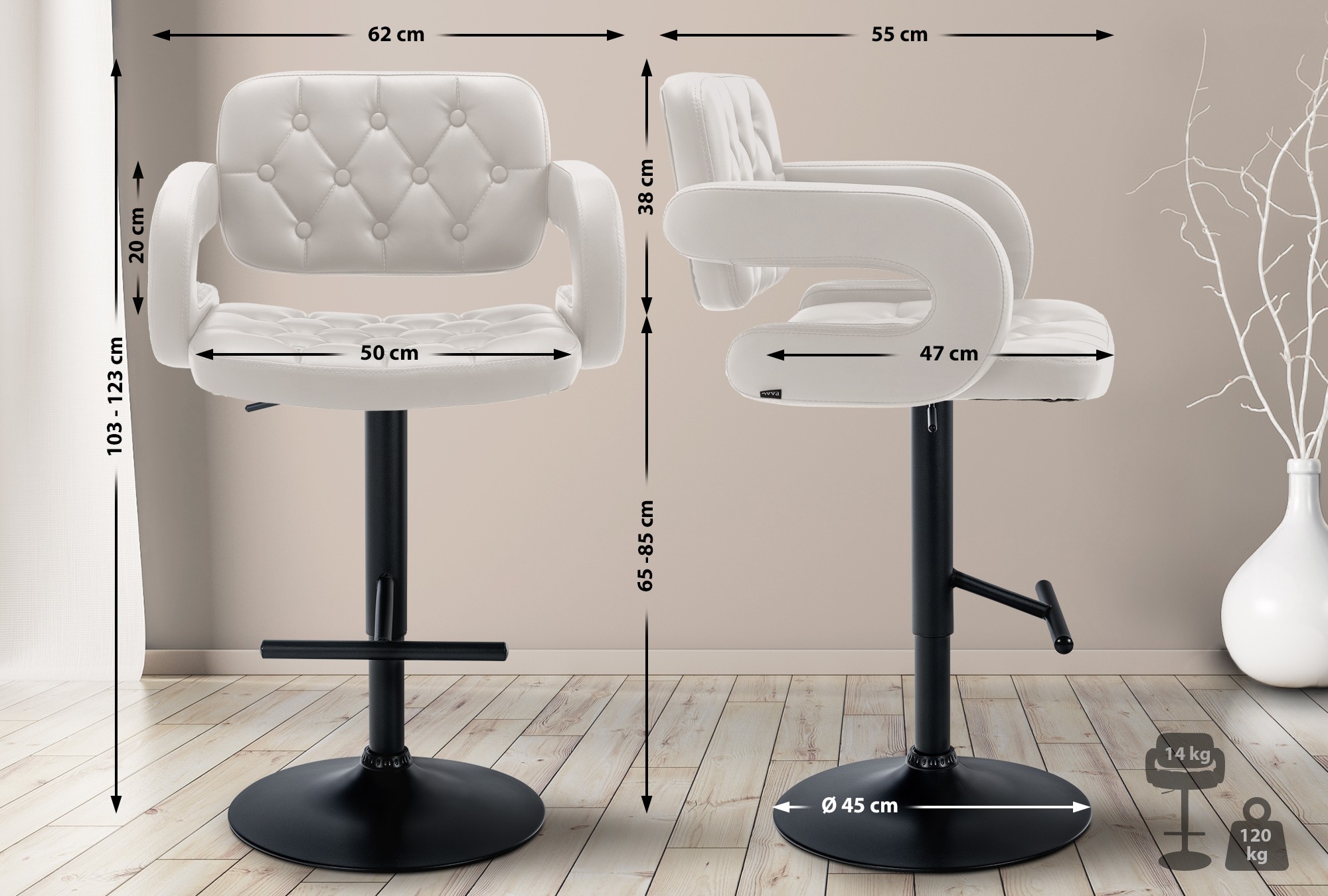 Tabouret de bar Dublin similicuir avec pied en métal