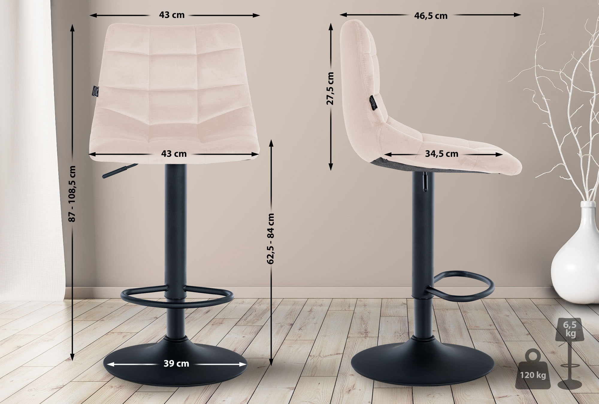 Tabouret de bar Jerry velours