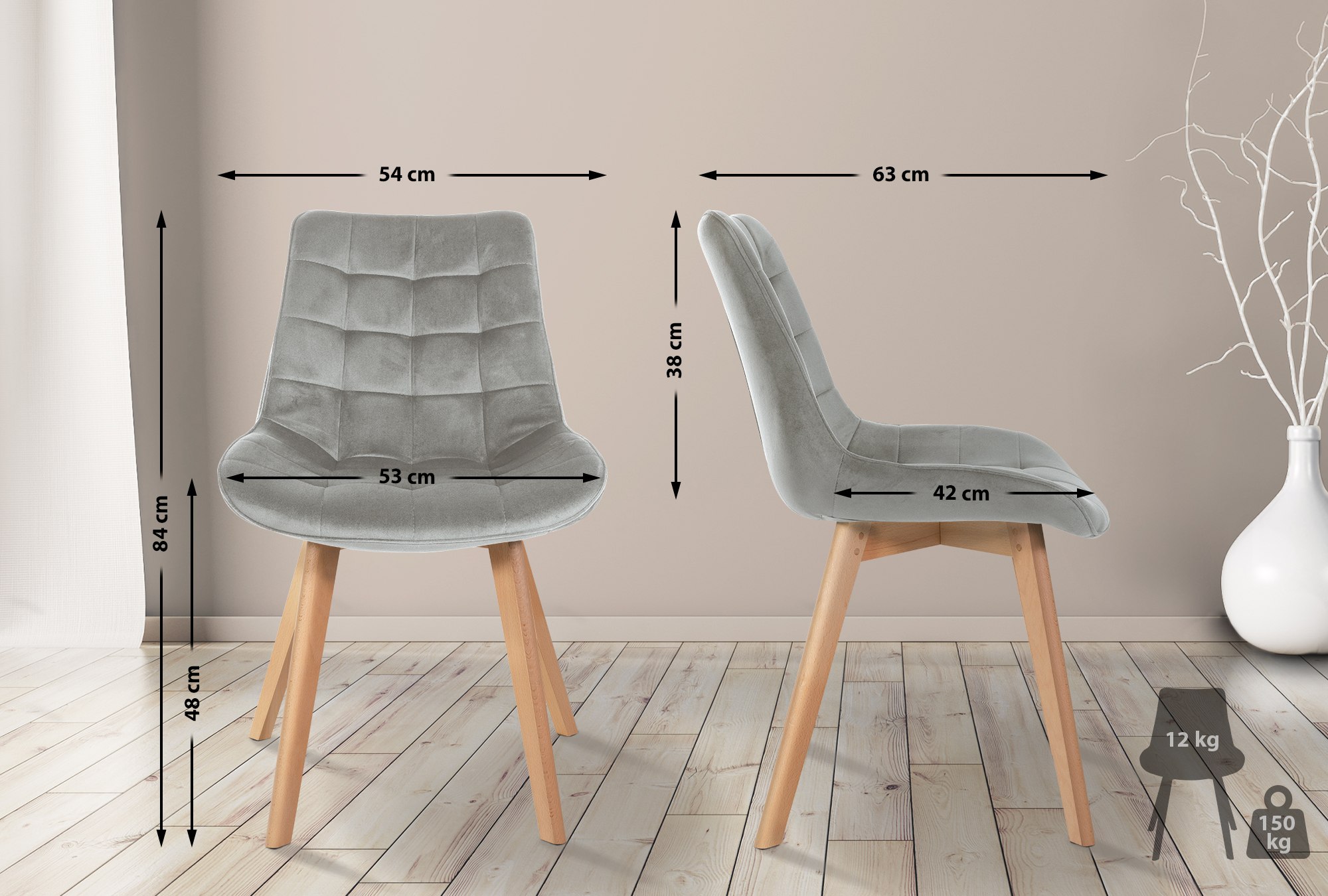 Lot de 2 chaises Brook velours