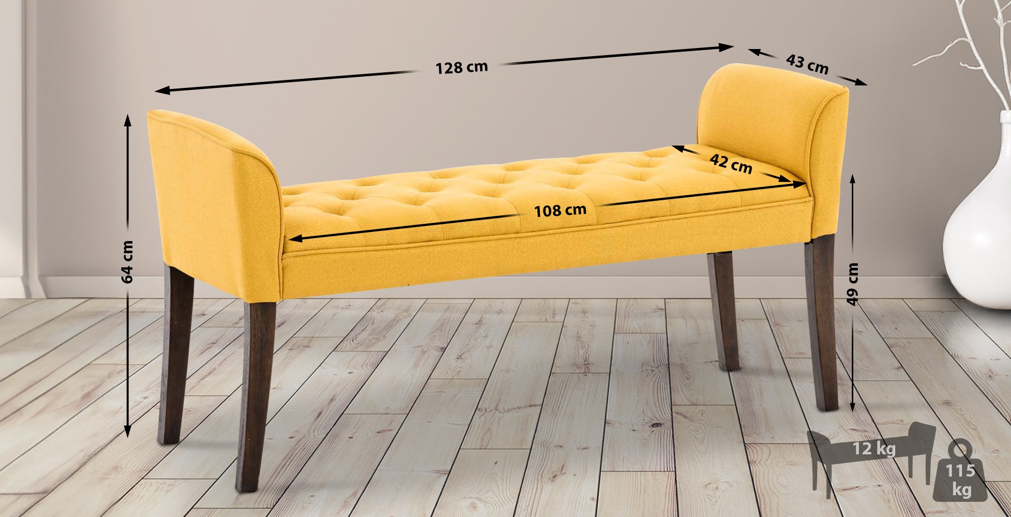 Banquette style Chersterfield Cleopatra en tissu