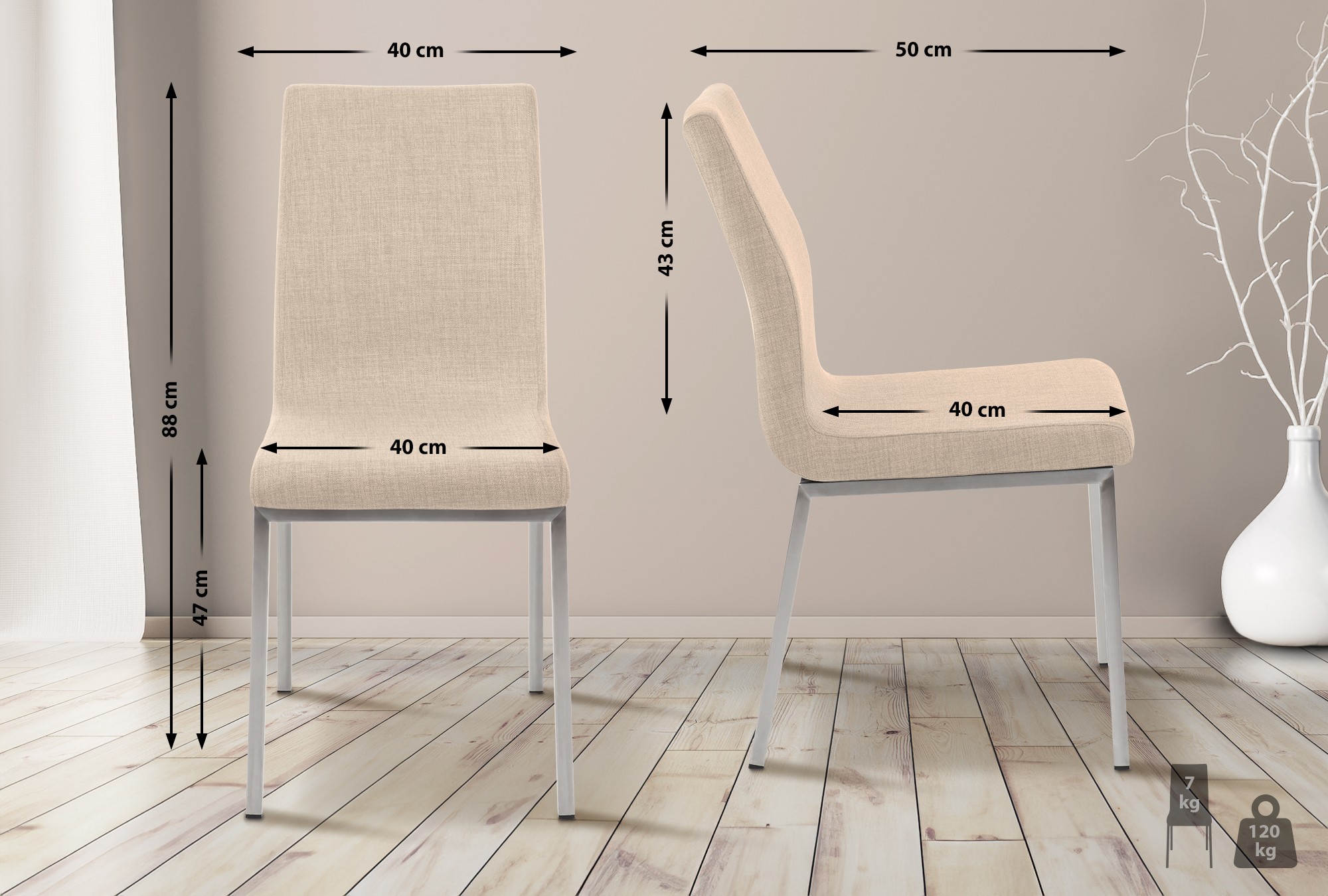 Chaise Colmar avec revêtement en tissu