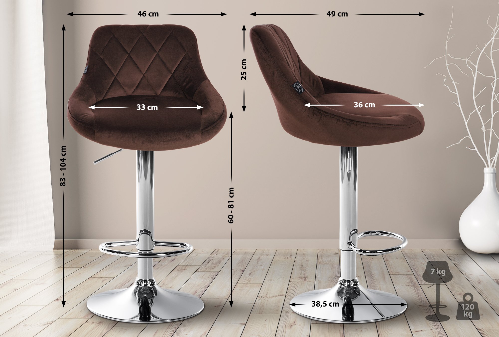 Lot de 2 tabourets de bar Lazio velours